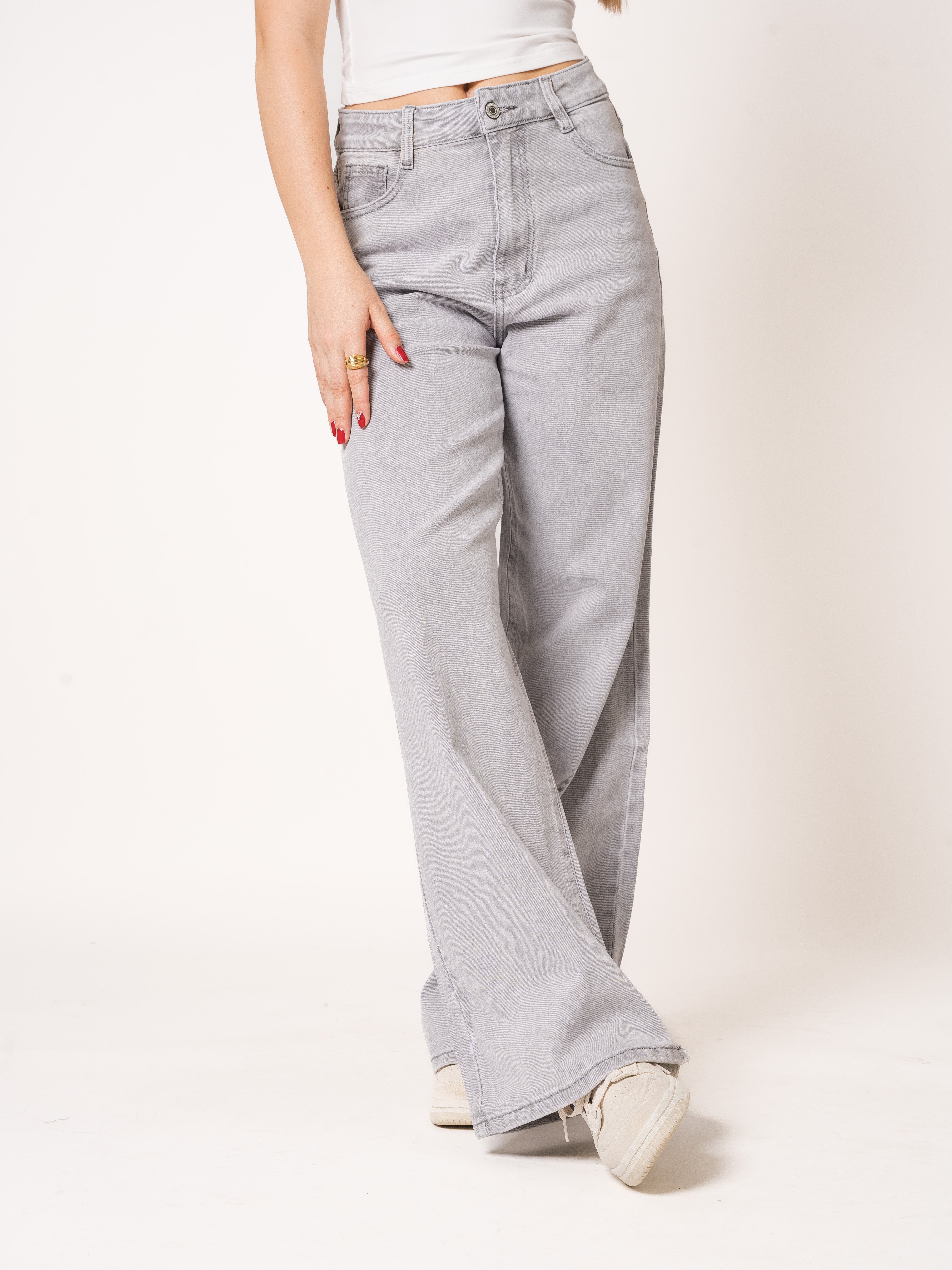 Wide Leg Jeans Grau