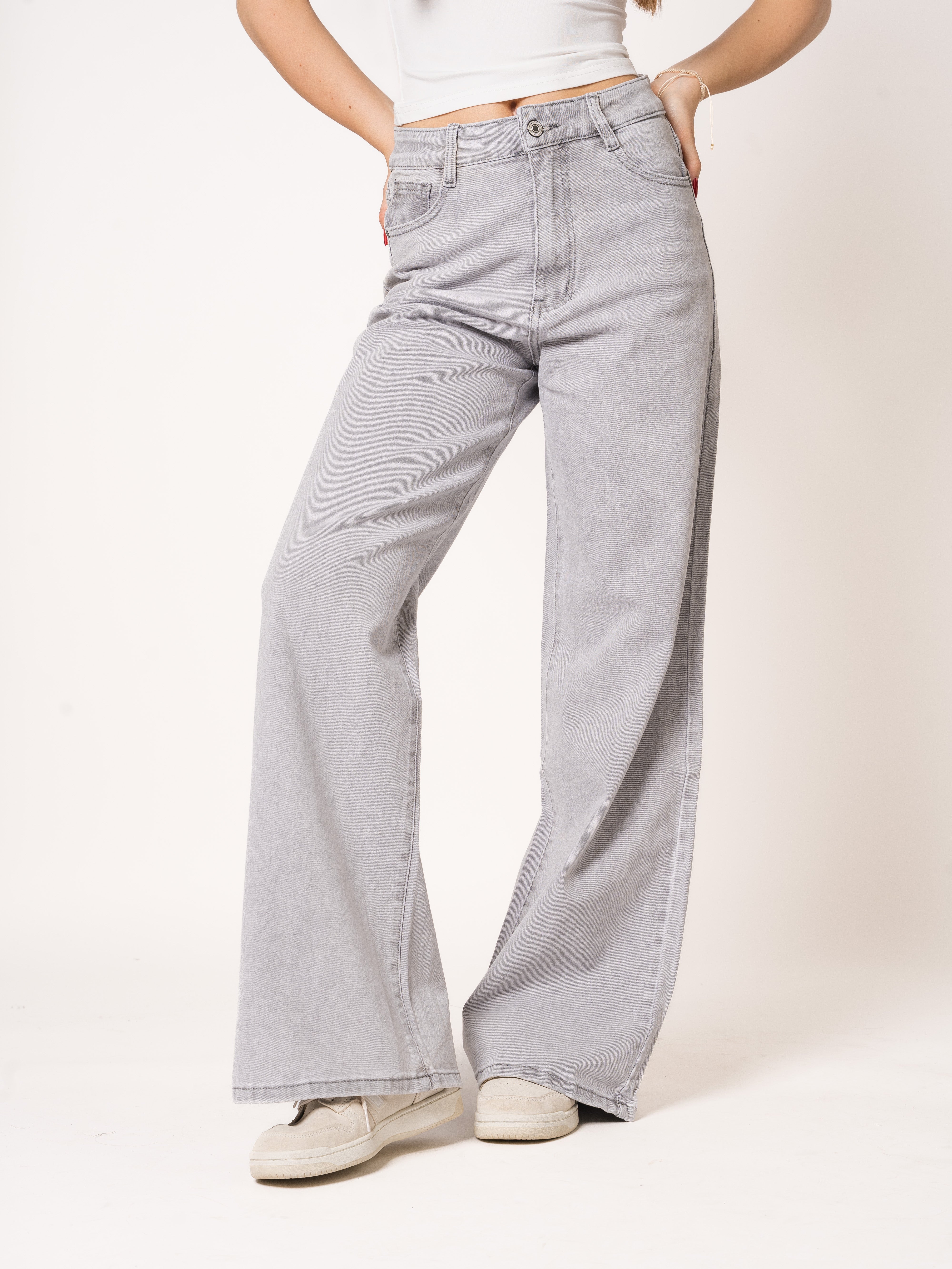 Wide Leg Jeans Grau
