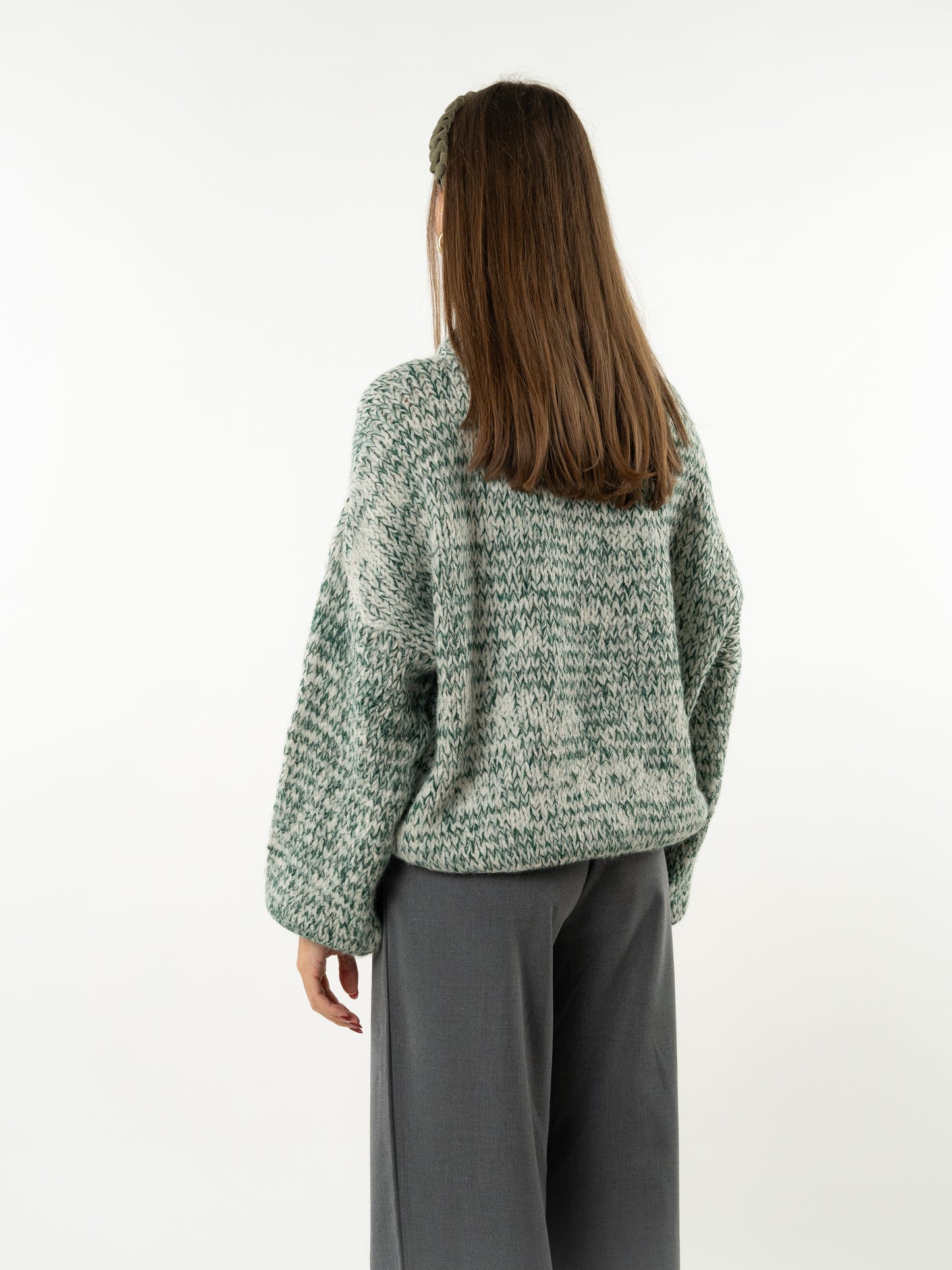 Strickpullover Stella - Grün mit Weiß