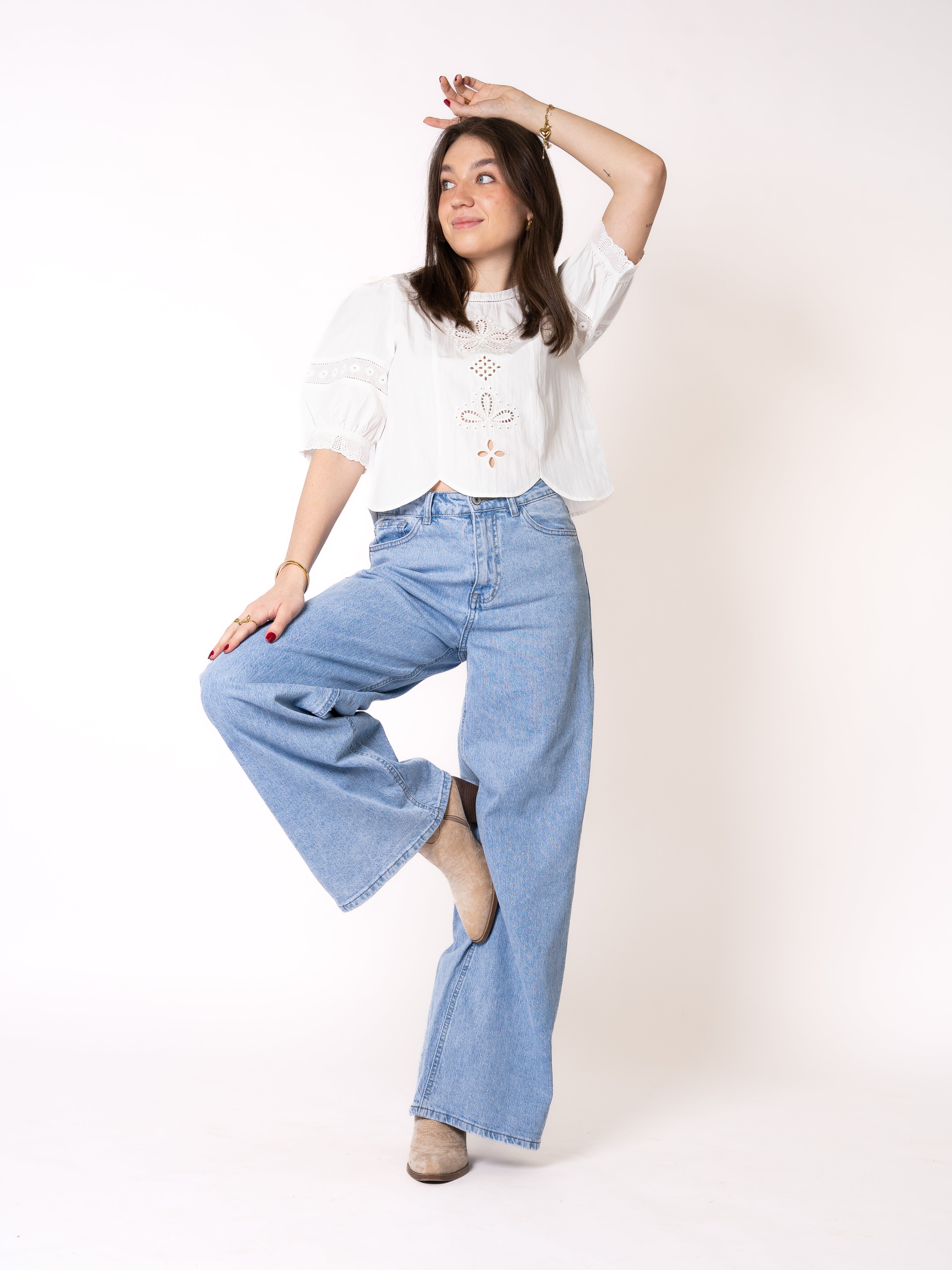 LUCKY DEAL 1209 Boho Baumwoll Bluse Charlotte - Weiß - vom Umtausch ausgeschlossen -