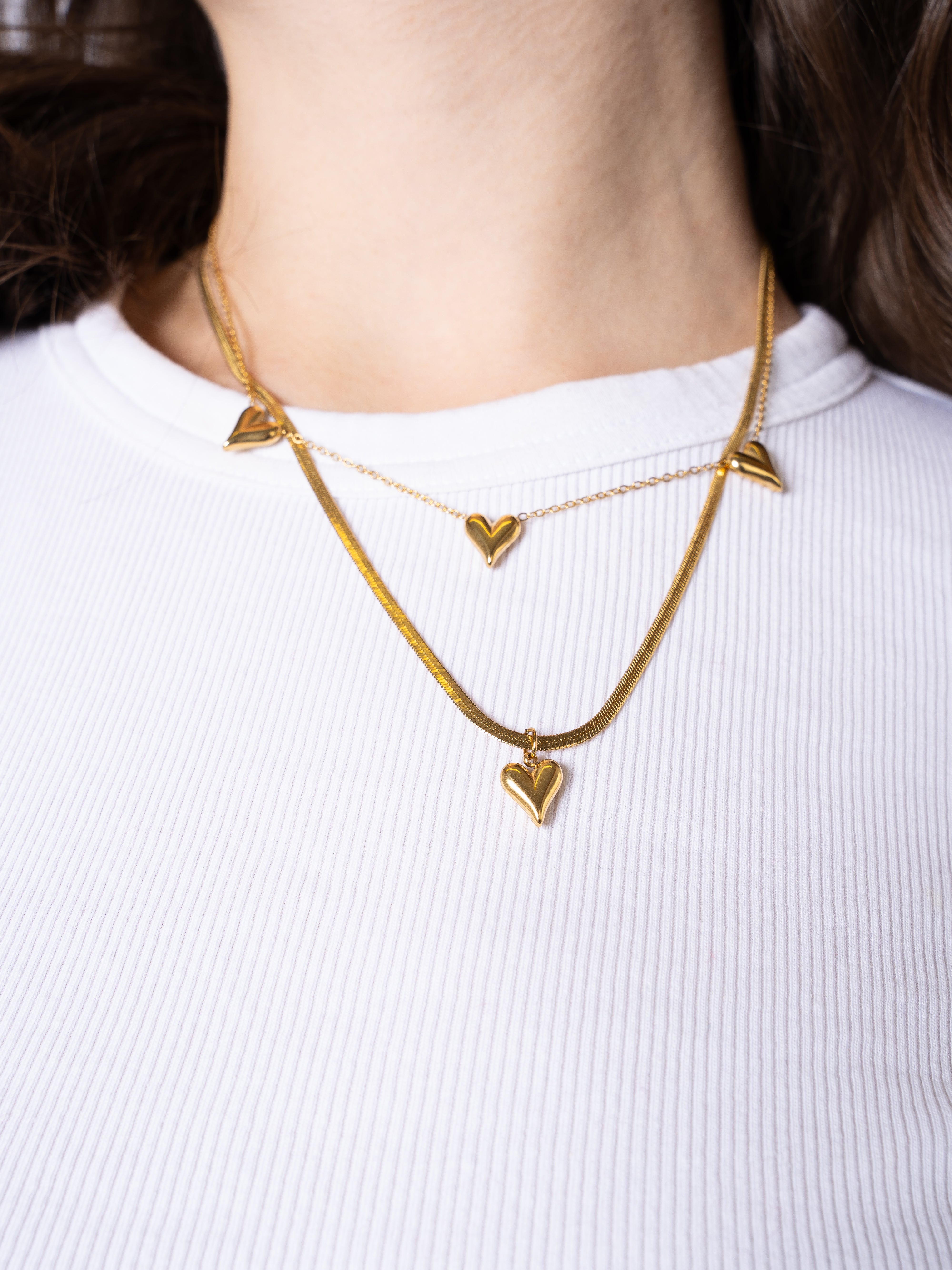 Love Heart Layered Necklace - Gold Silber