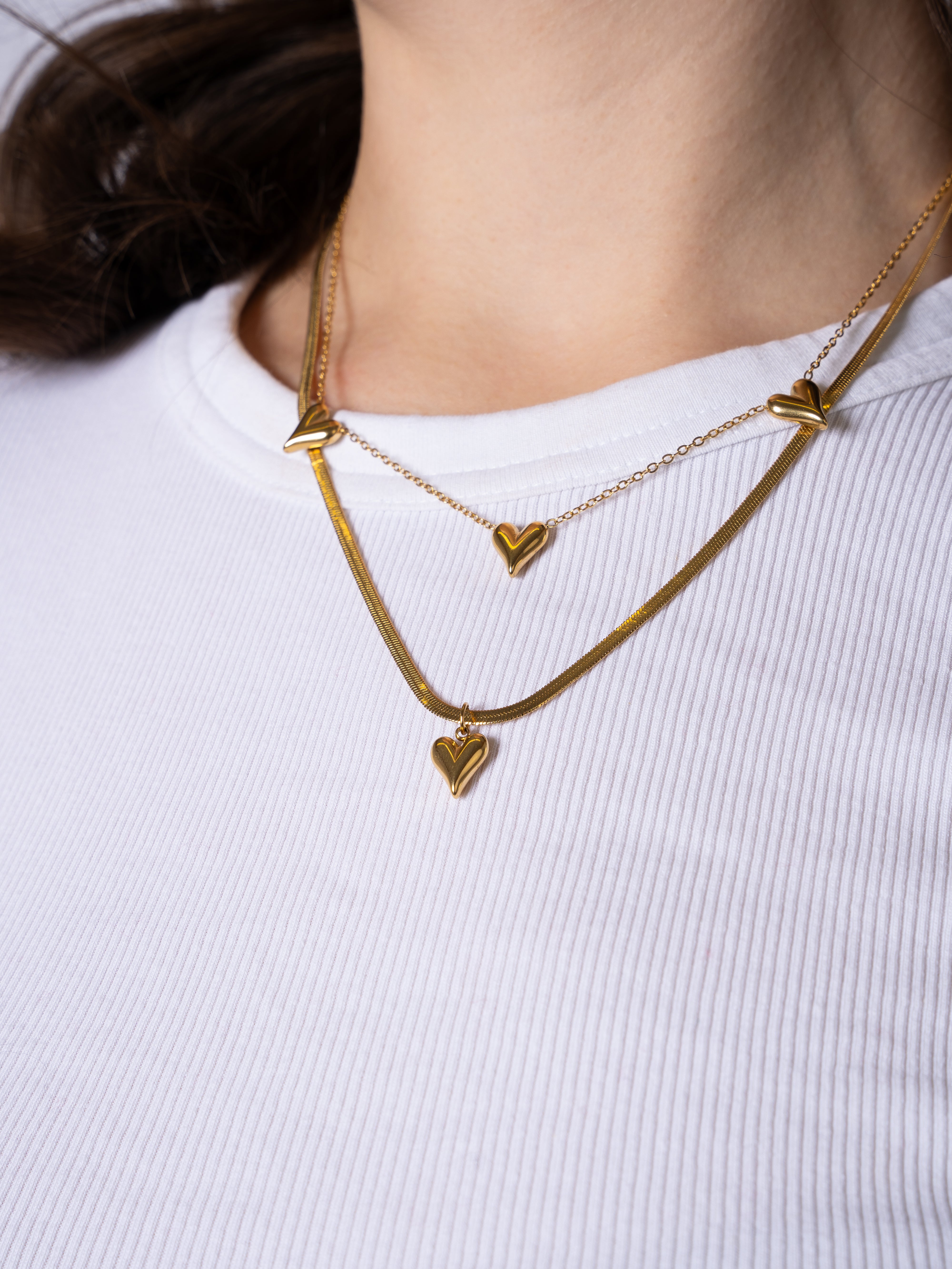 Love Heart Layered Necklace - Gold Silber