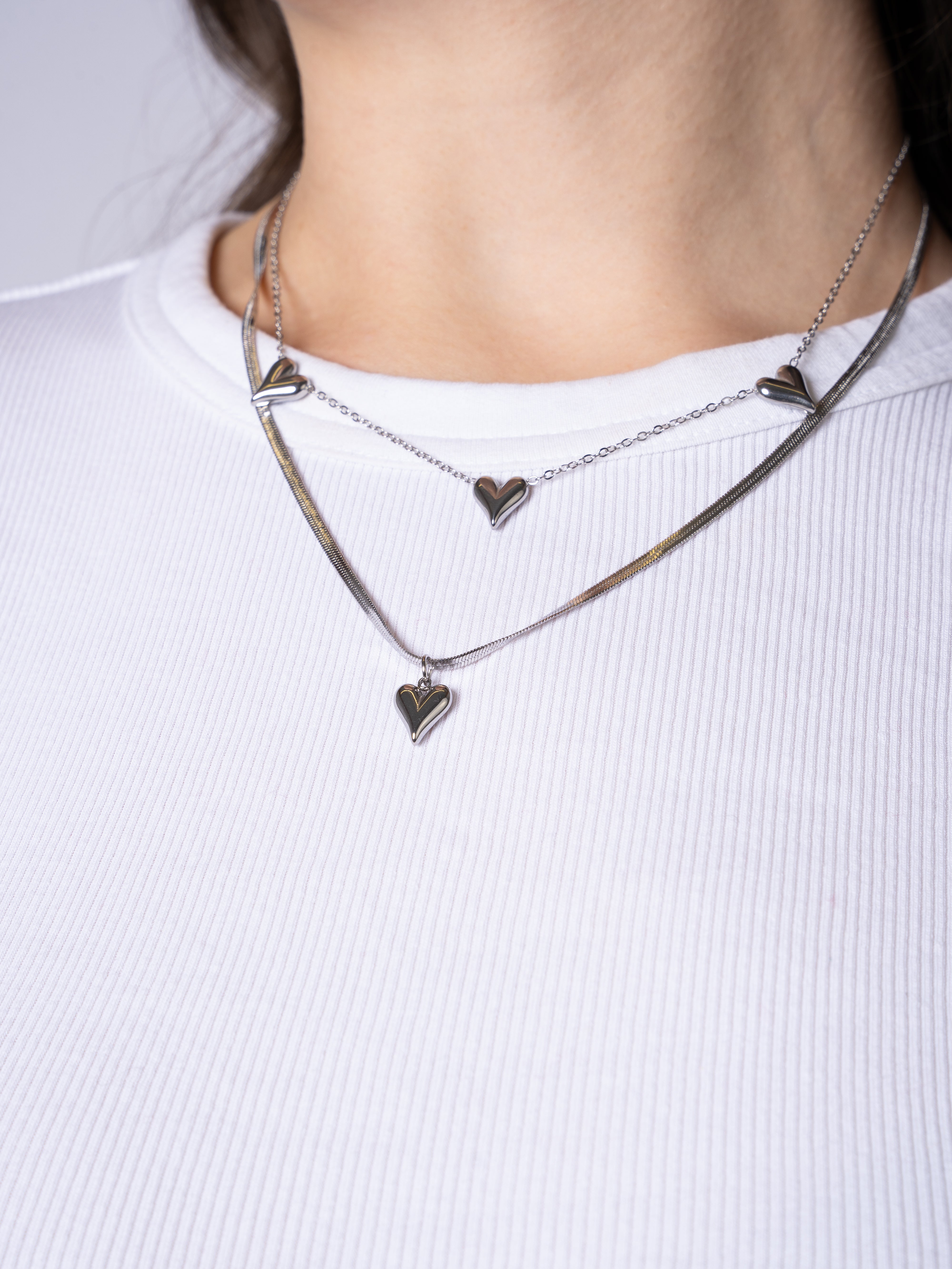 Love Heart Layered Necklace - Gold Silber