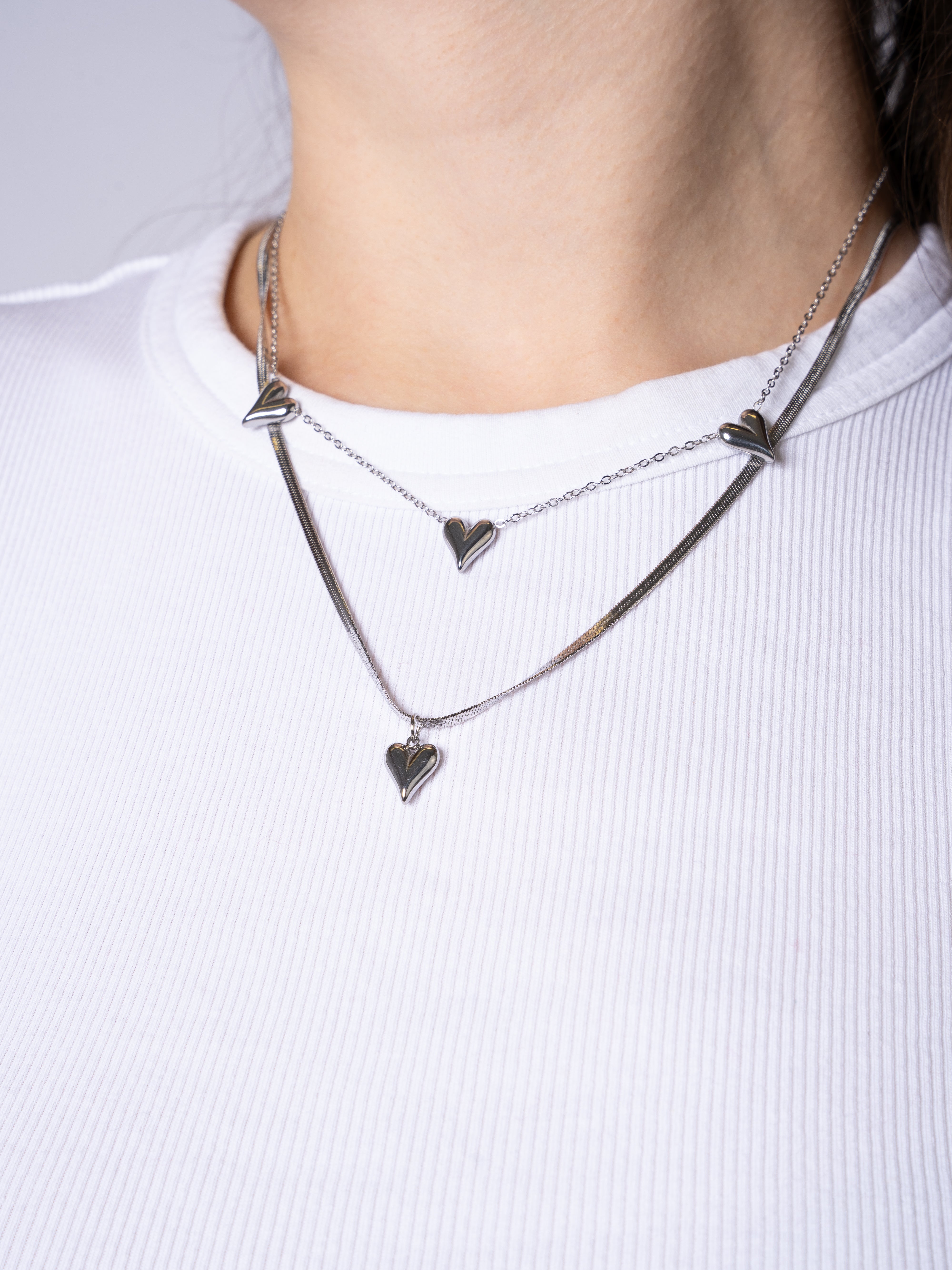 Love Heart Layered Necklace - Gold Silber