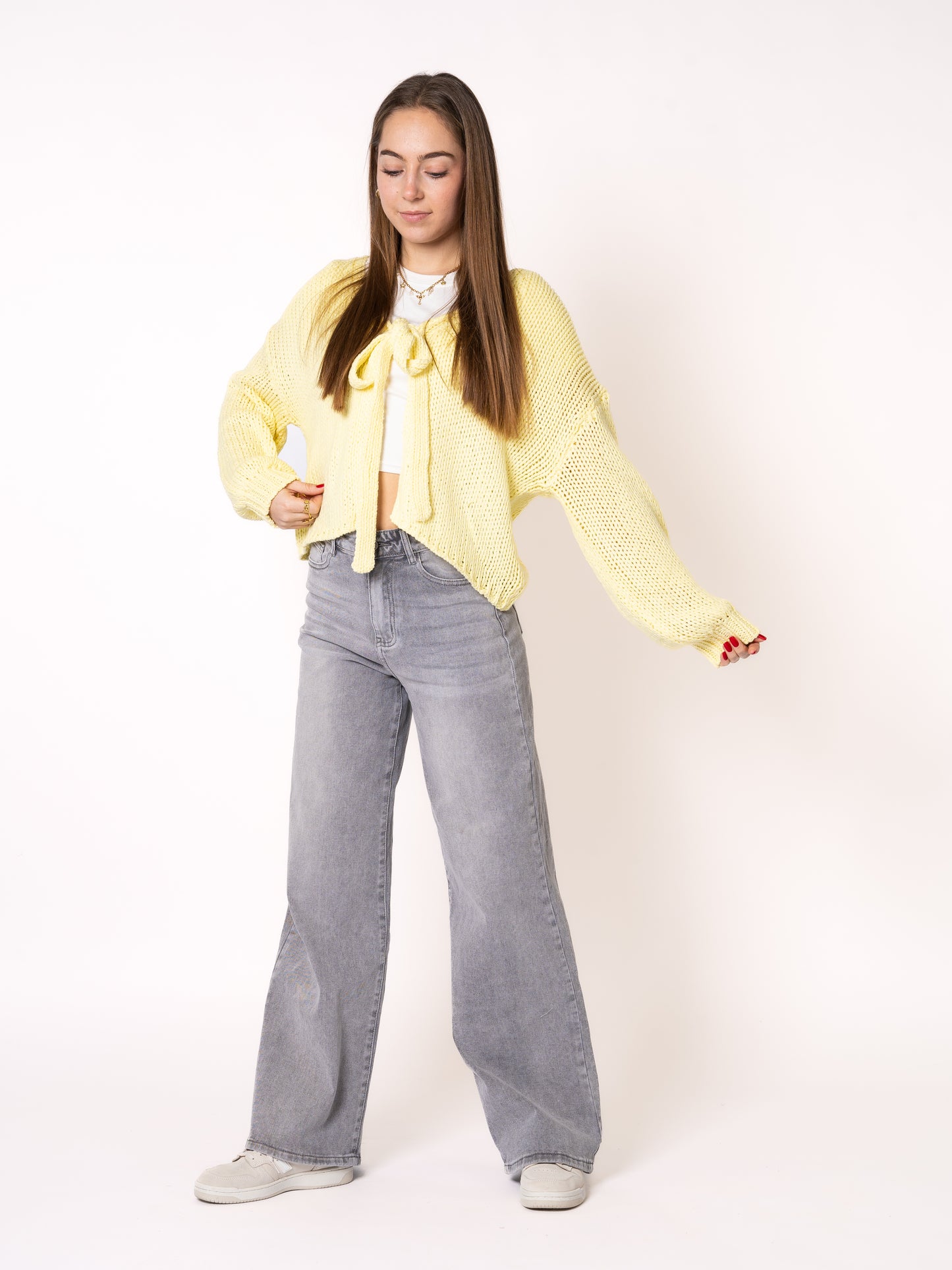 Bow Knit Cardigan Amber - Lemon