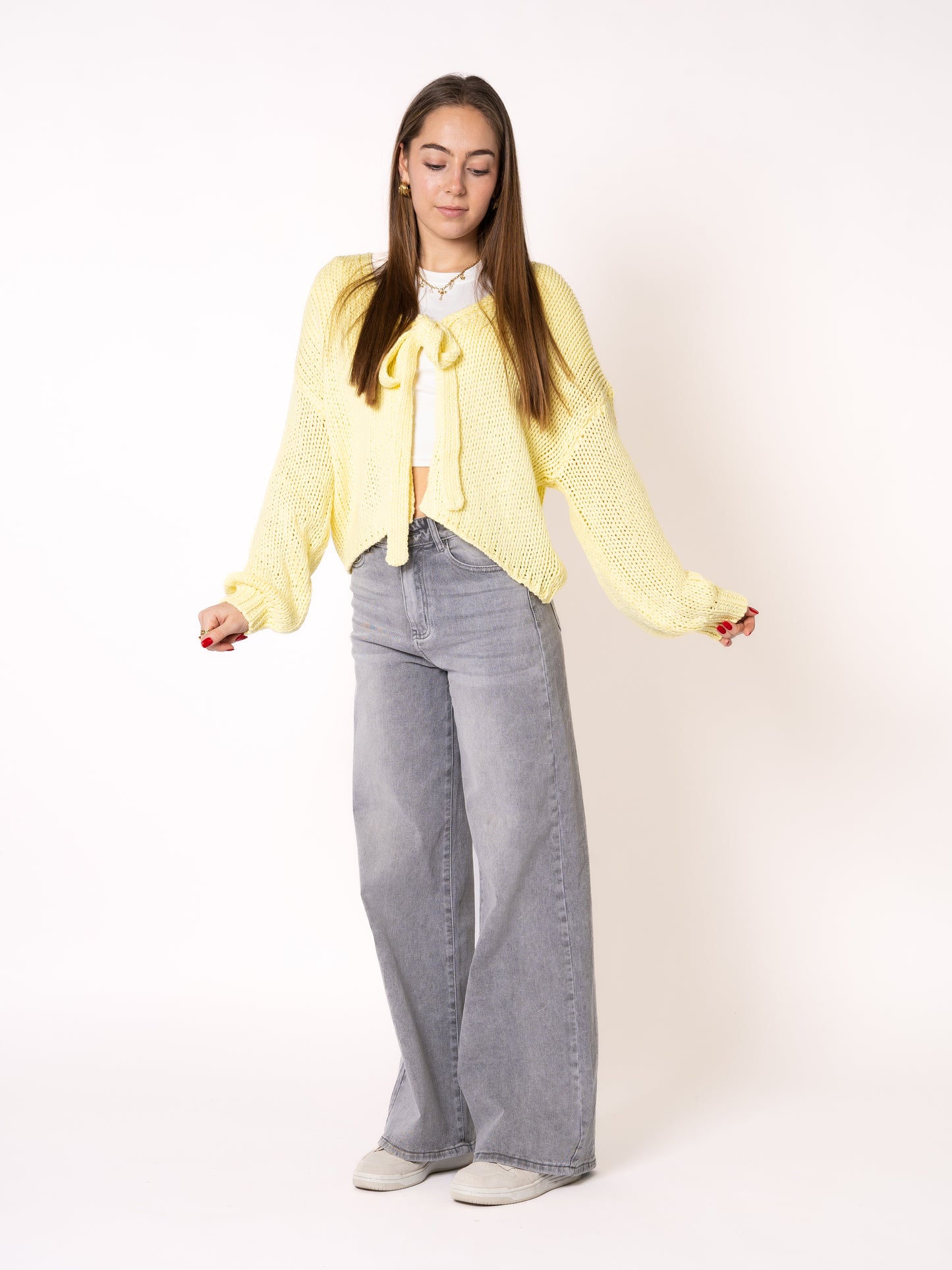 Bow Knit Cardigan Amber - Lemon