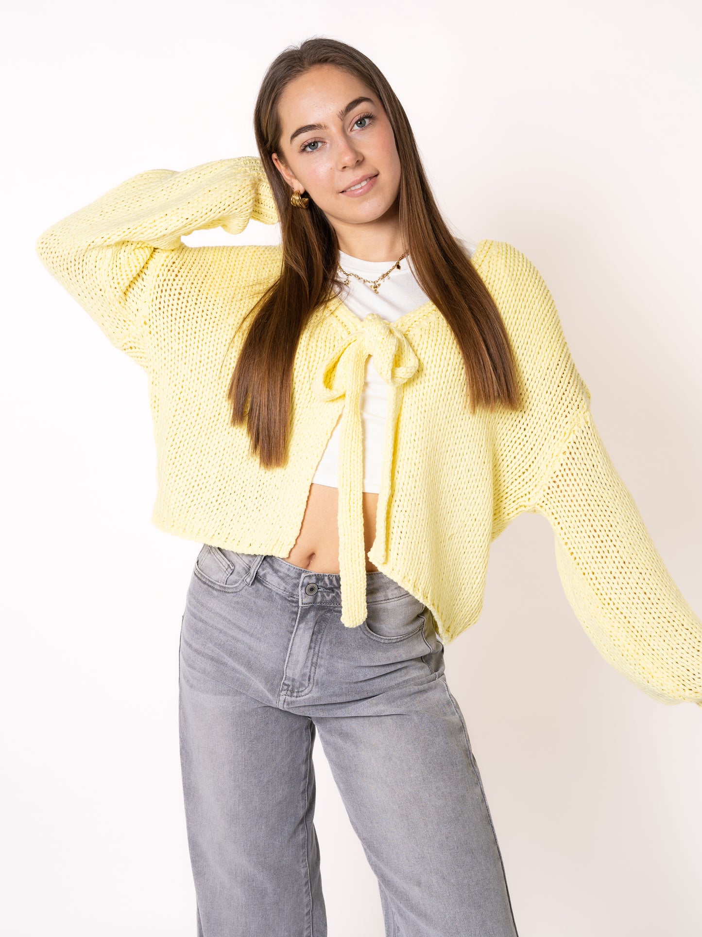 Bow Knit Cardigan Amber - Lemon