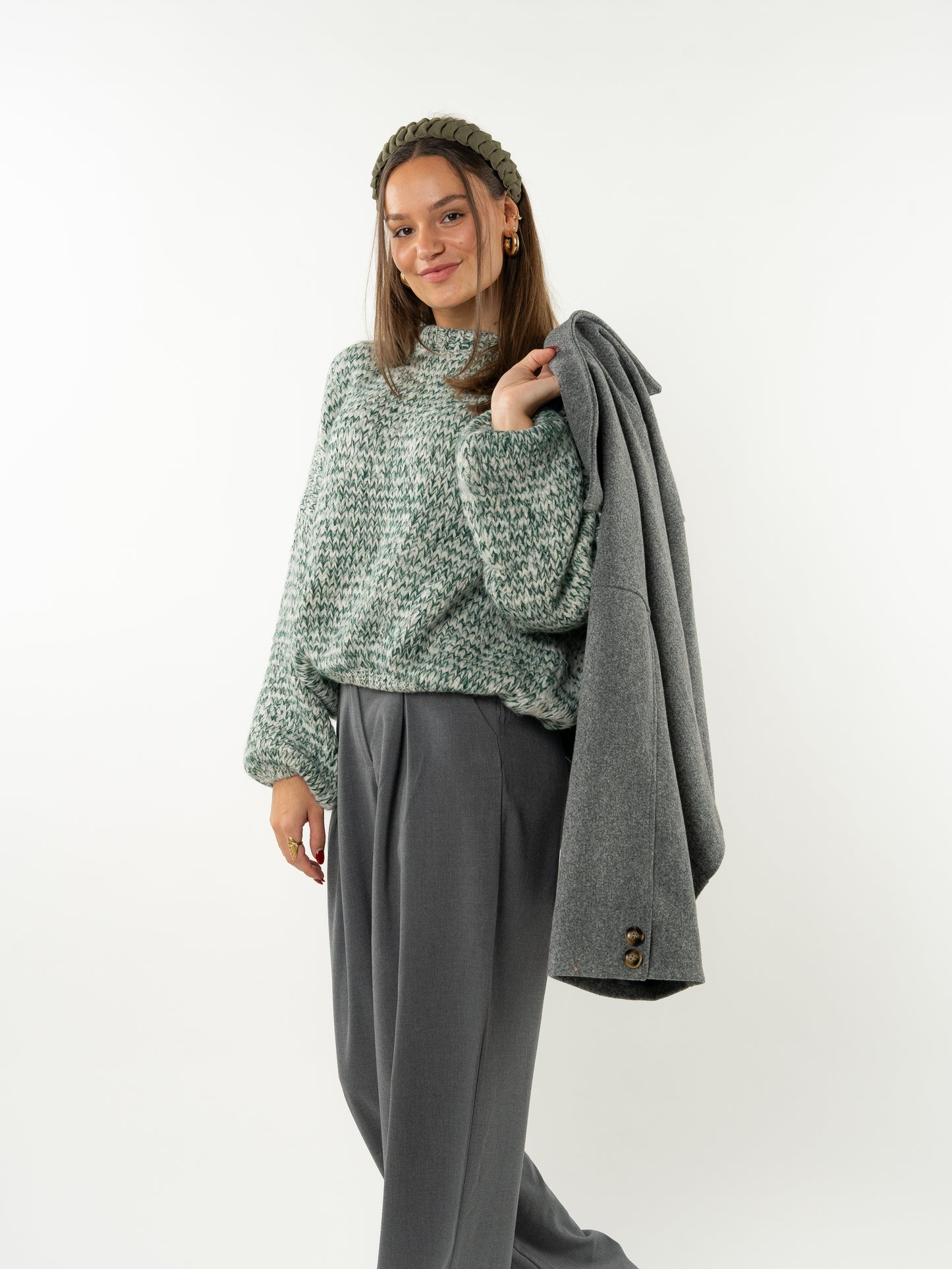 Strickpullover Stella - Grün mit Weiß