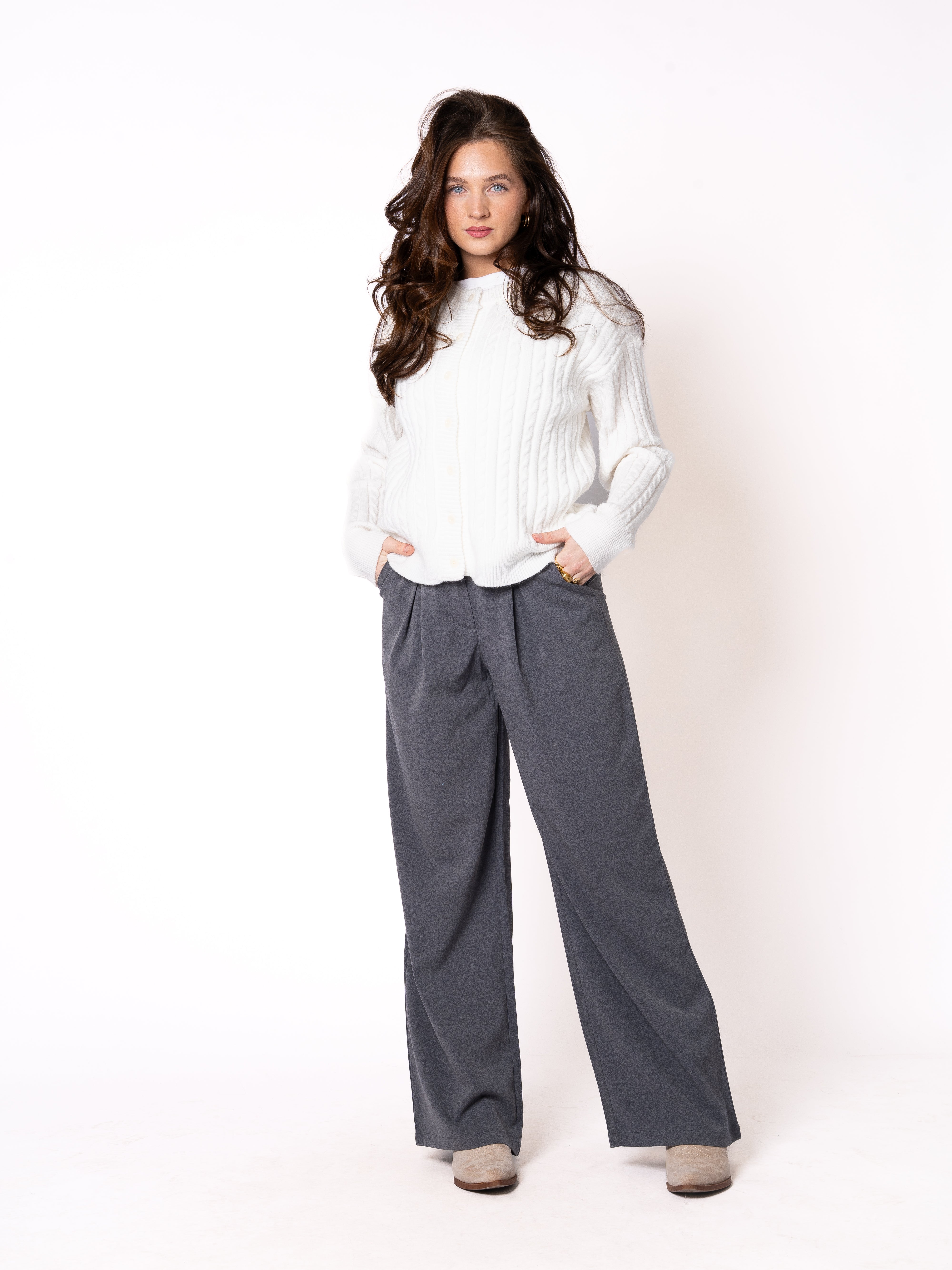 Zopfmuster Strickjacke Emma - Weiß
