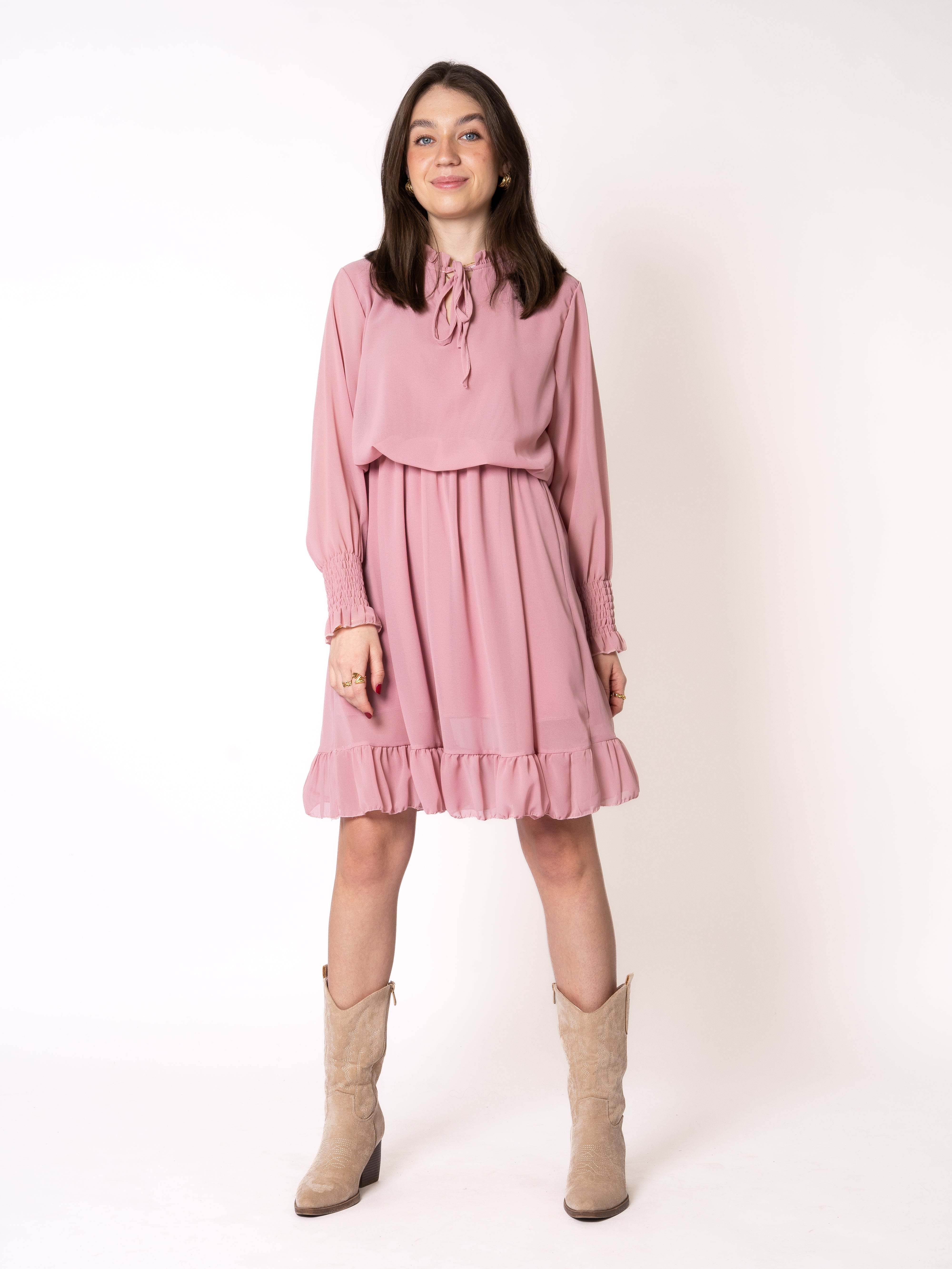 Chiffonkleid Langarm - Rosa