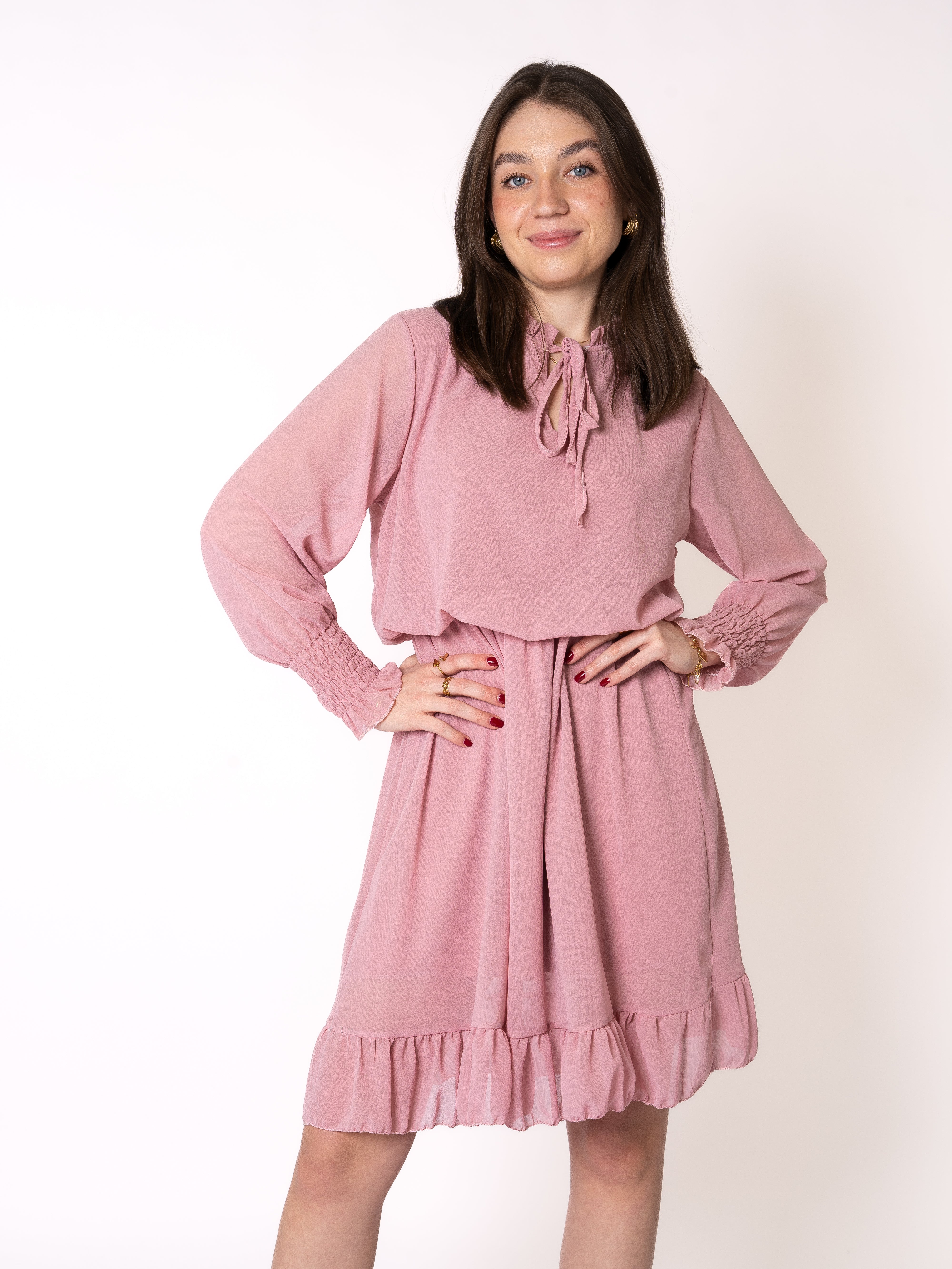Chiffonkleid Langarm - Rosa