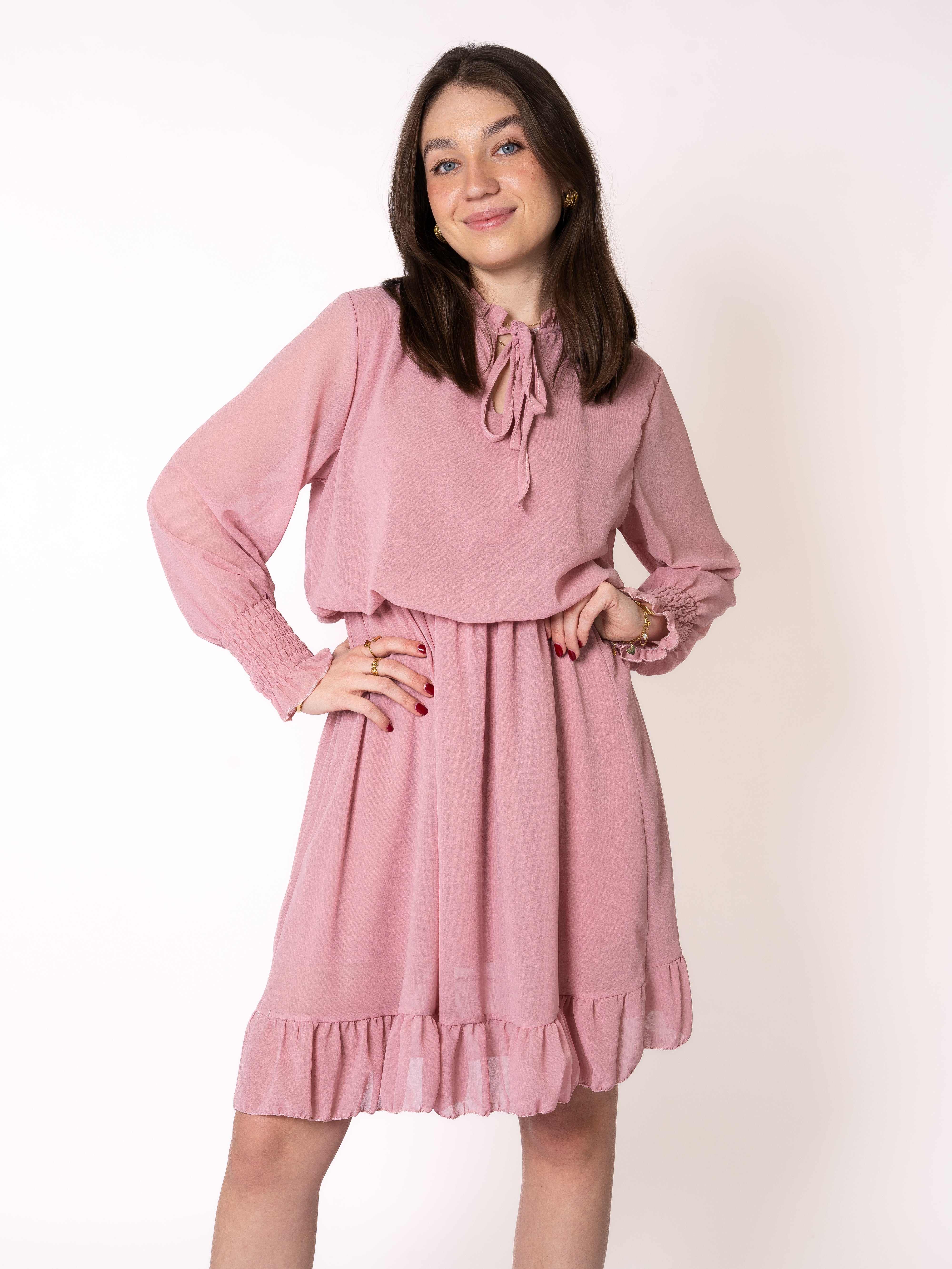 Chiffonkleid Langarm - Rosa