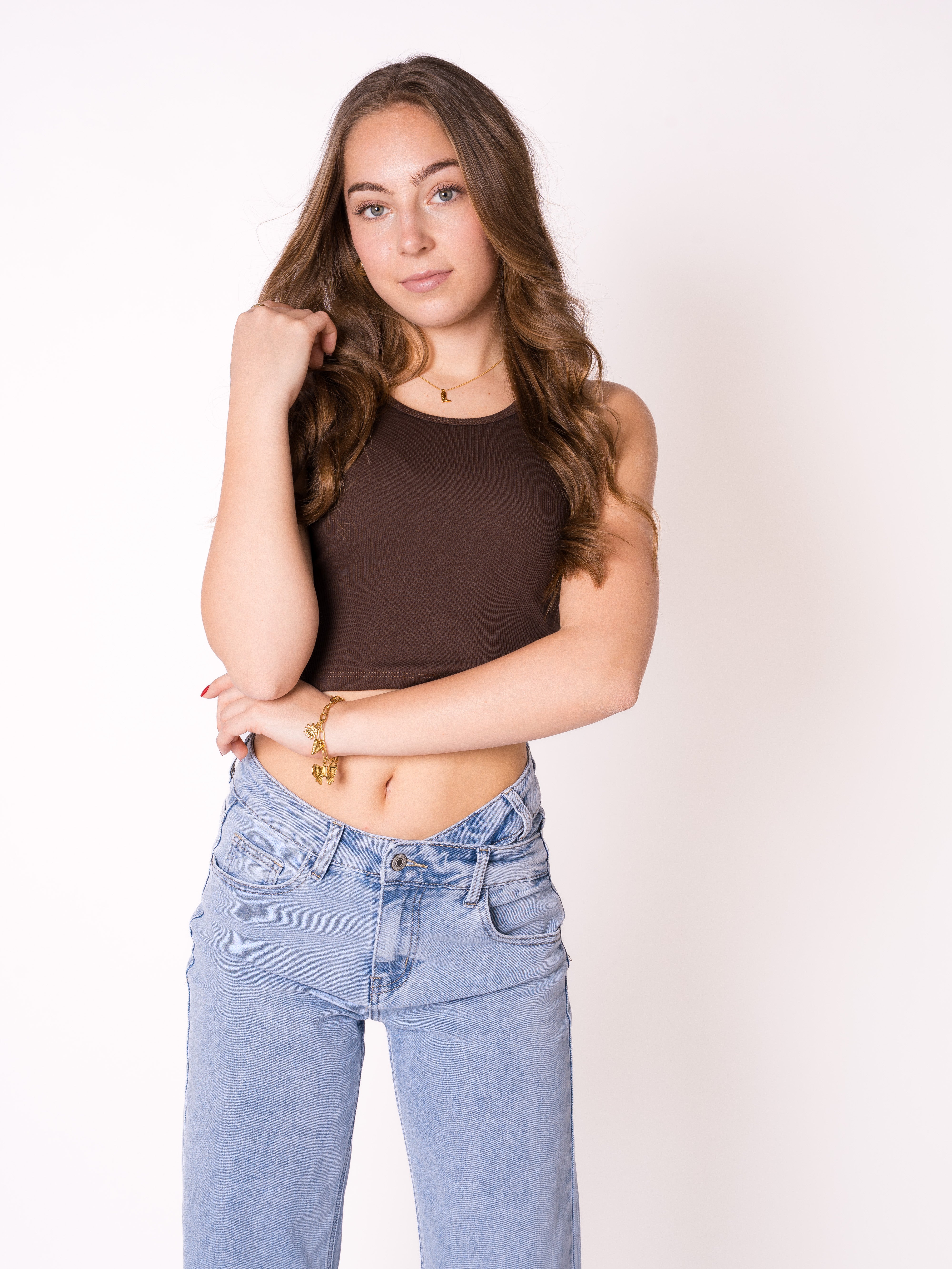 Ribbed Basic Crop Top - Dunkelbraun