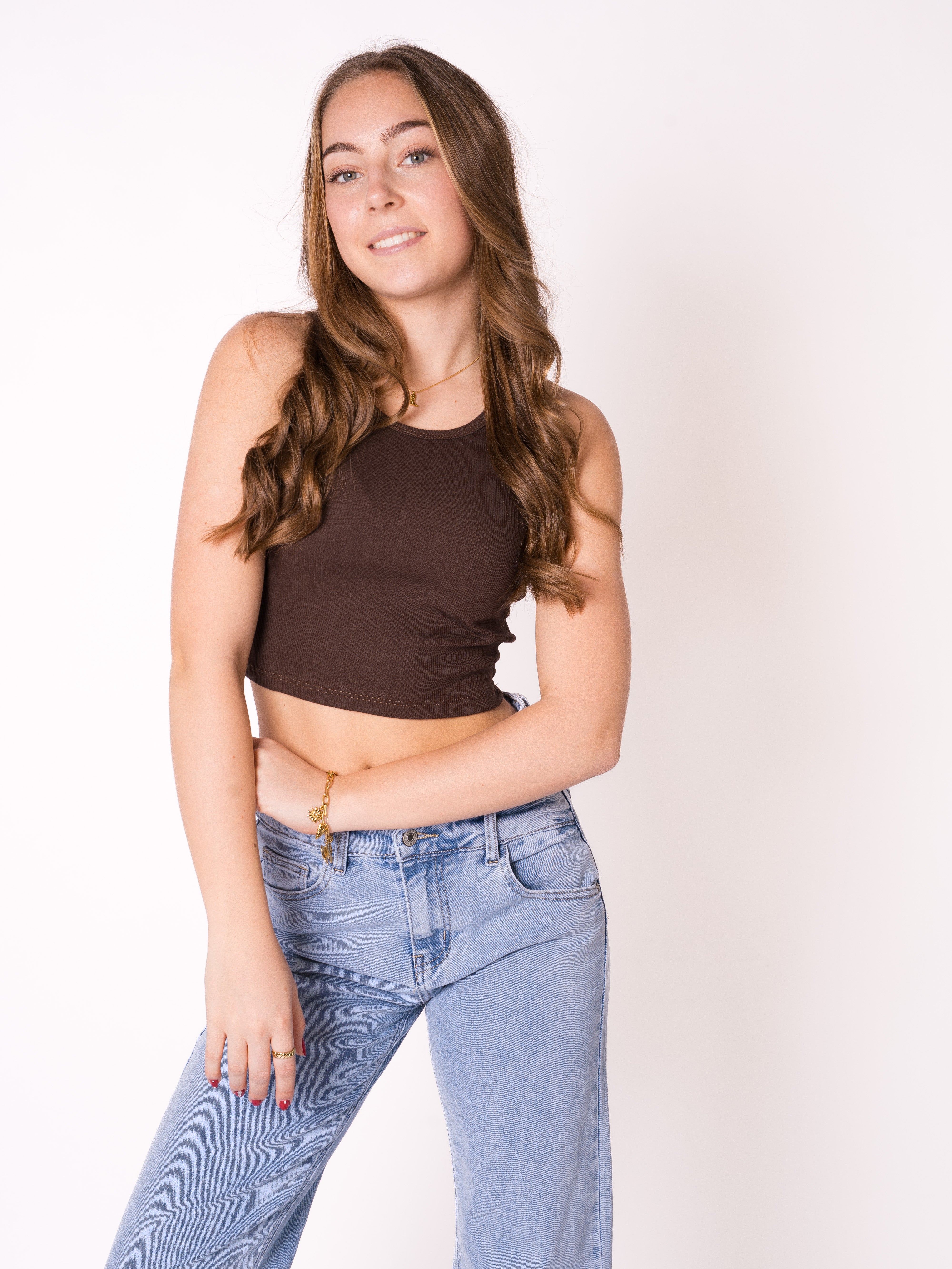Ribbed Basic Crop Top - Dunkelbraun