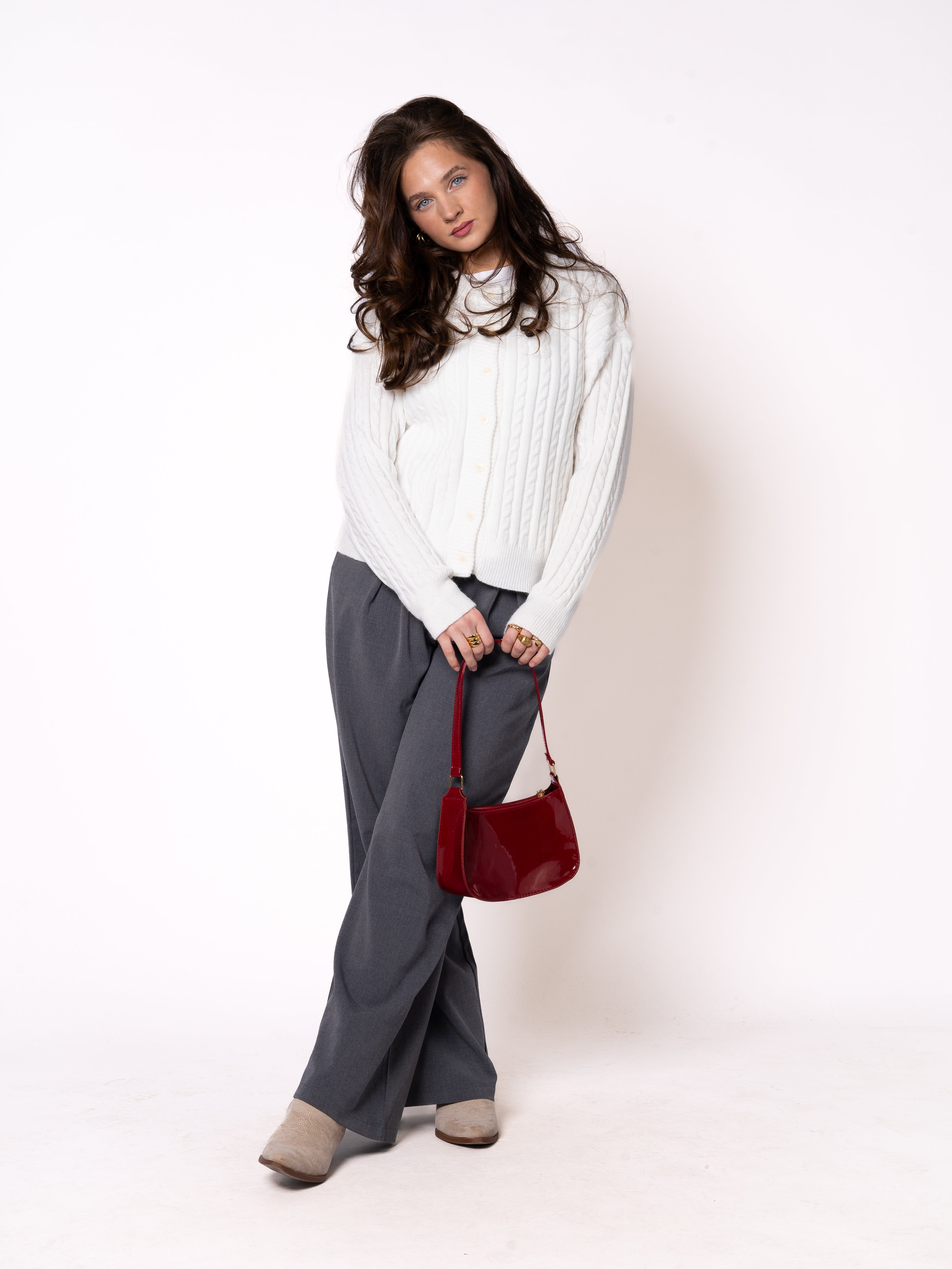 Zopfmuster Strickjacke Emma - Weiß