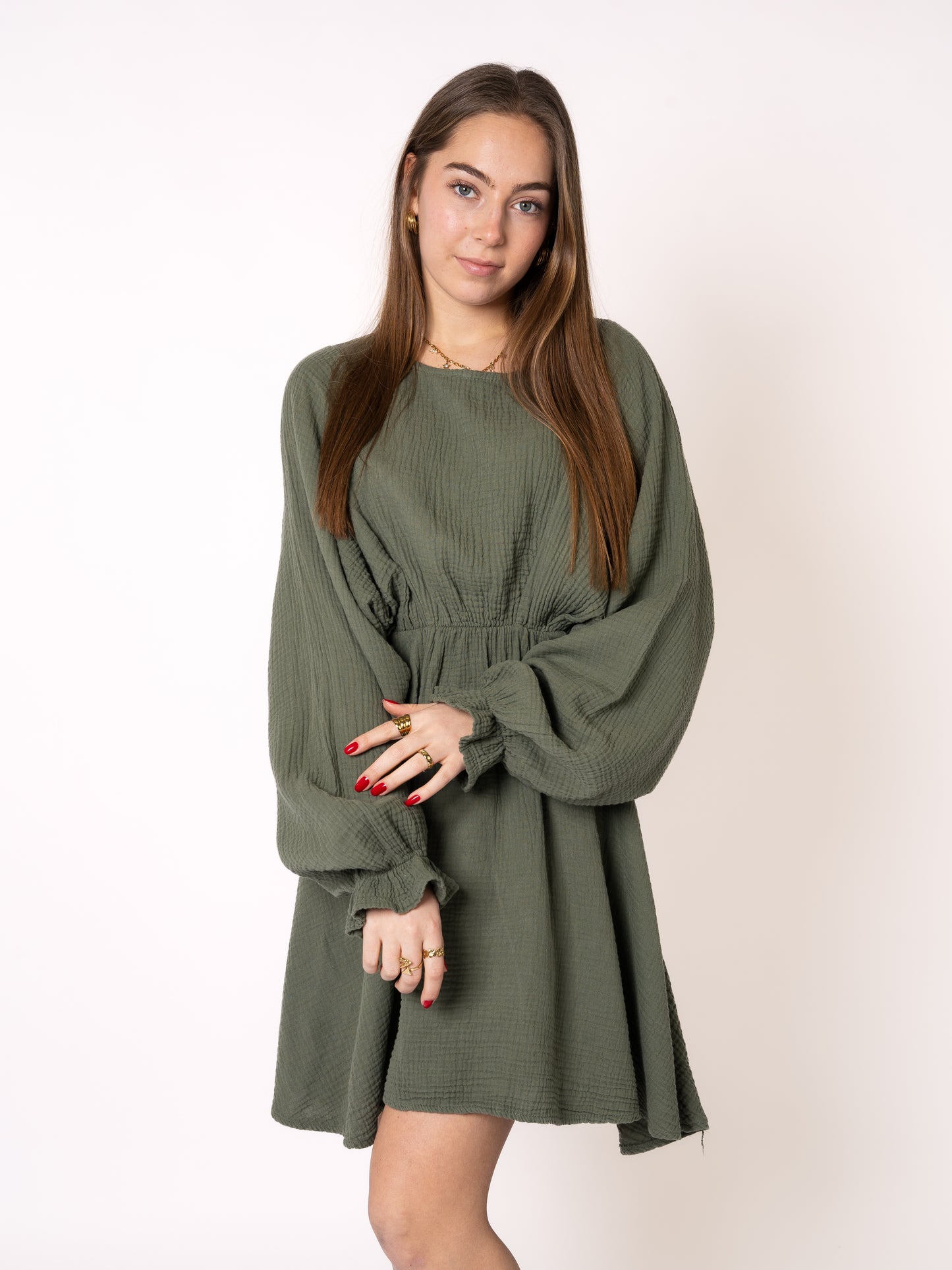 Musselin Minidress - Khaki