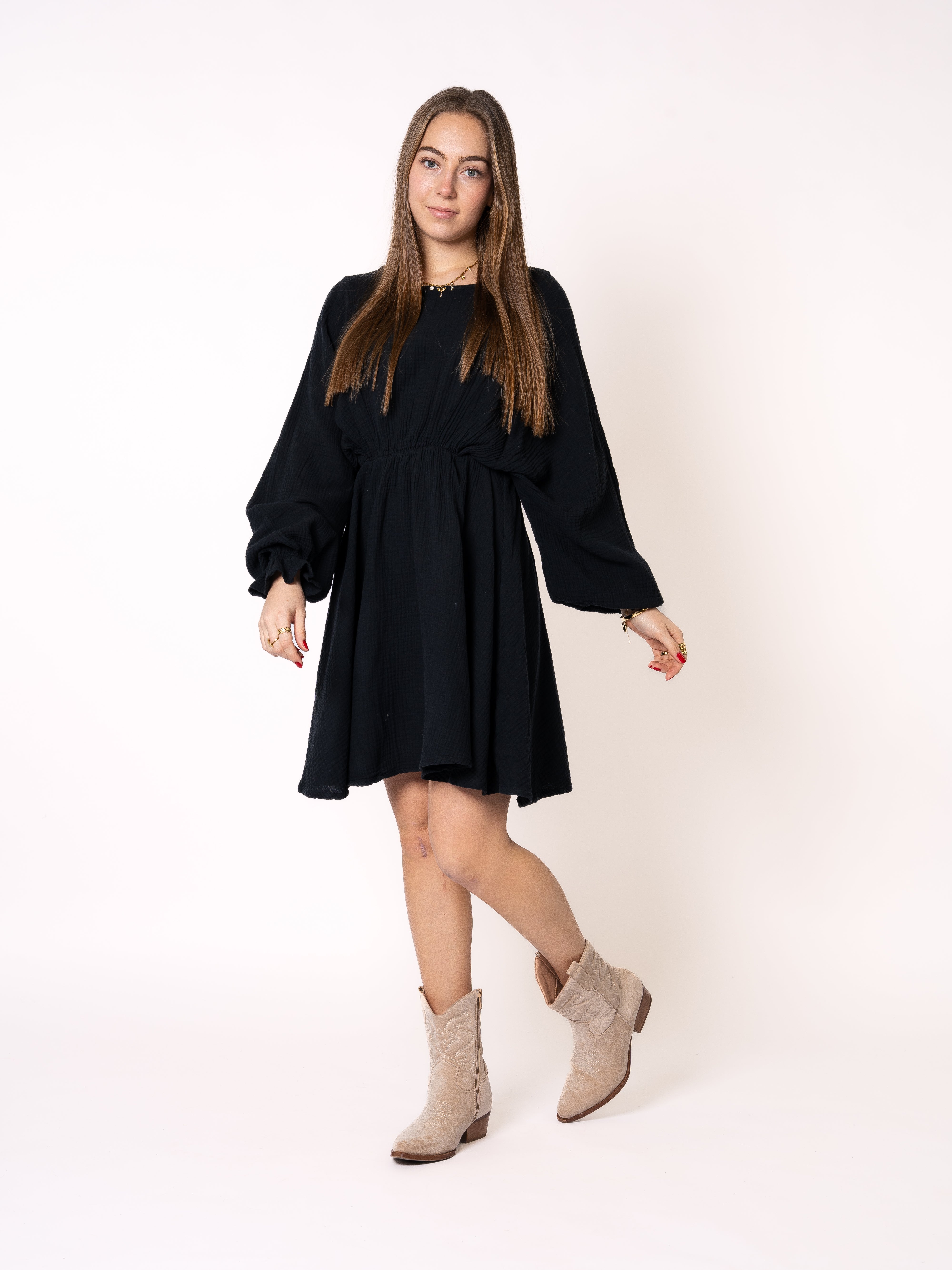 Musselin Minidress - Schwarz