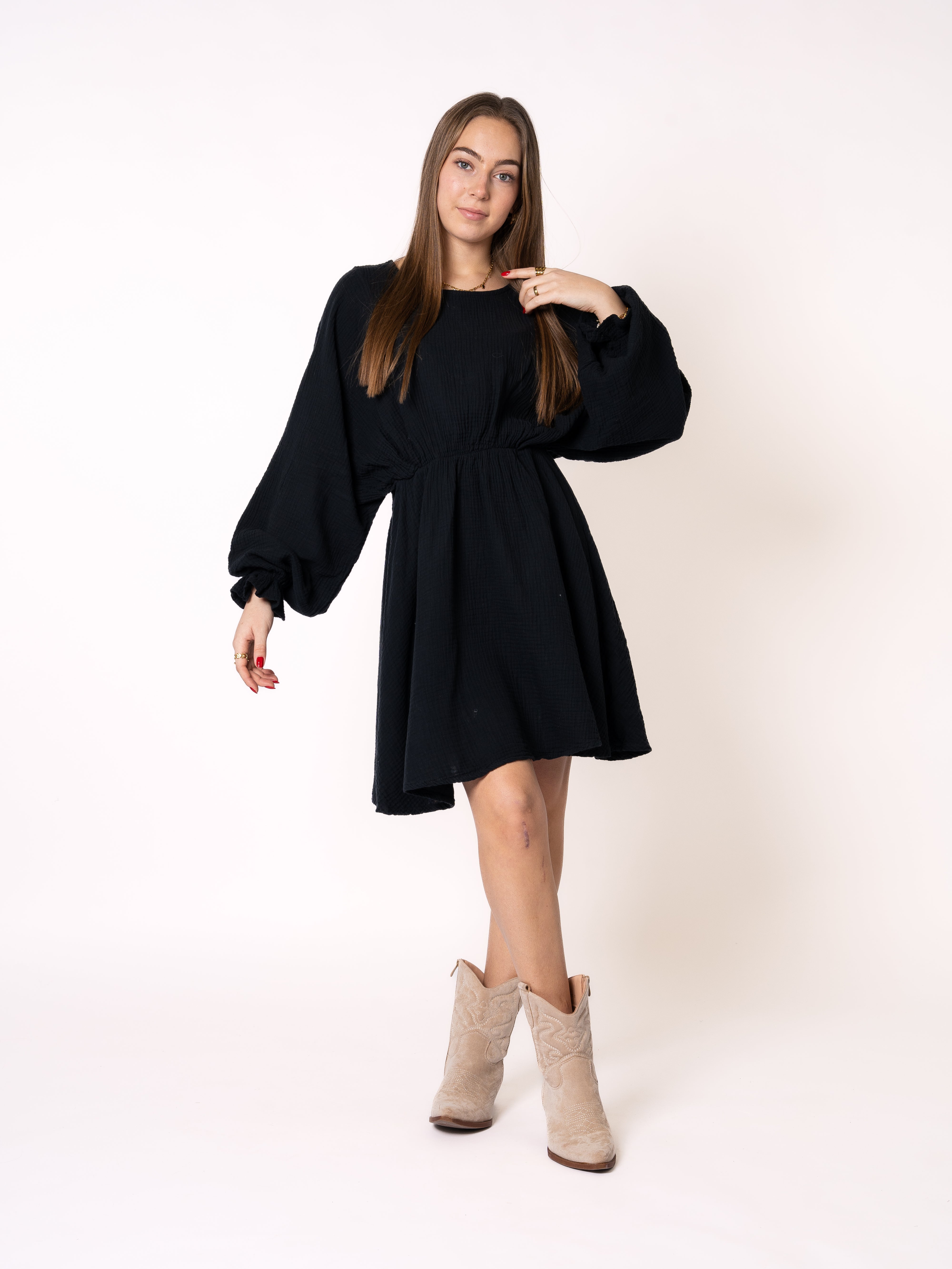 Musselin Minidress - Schwarz