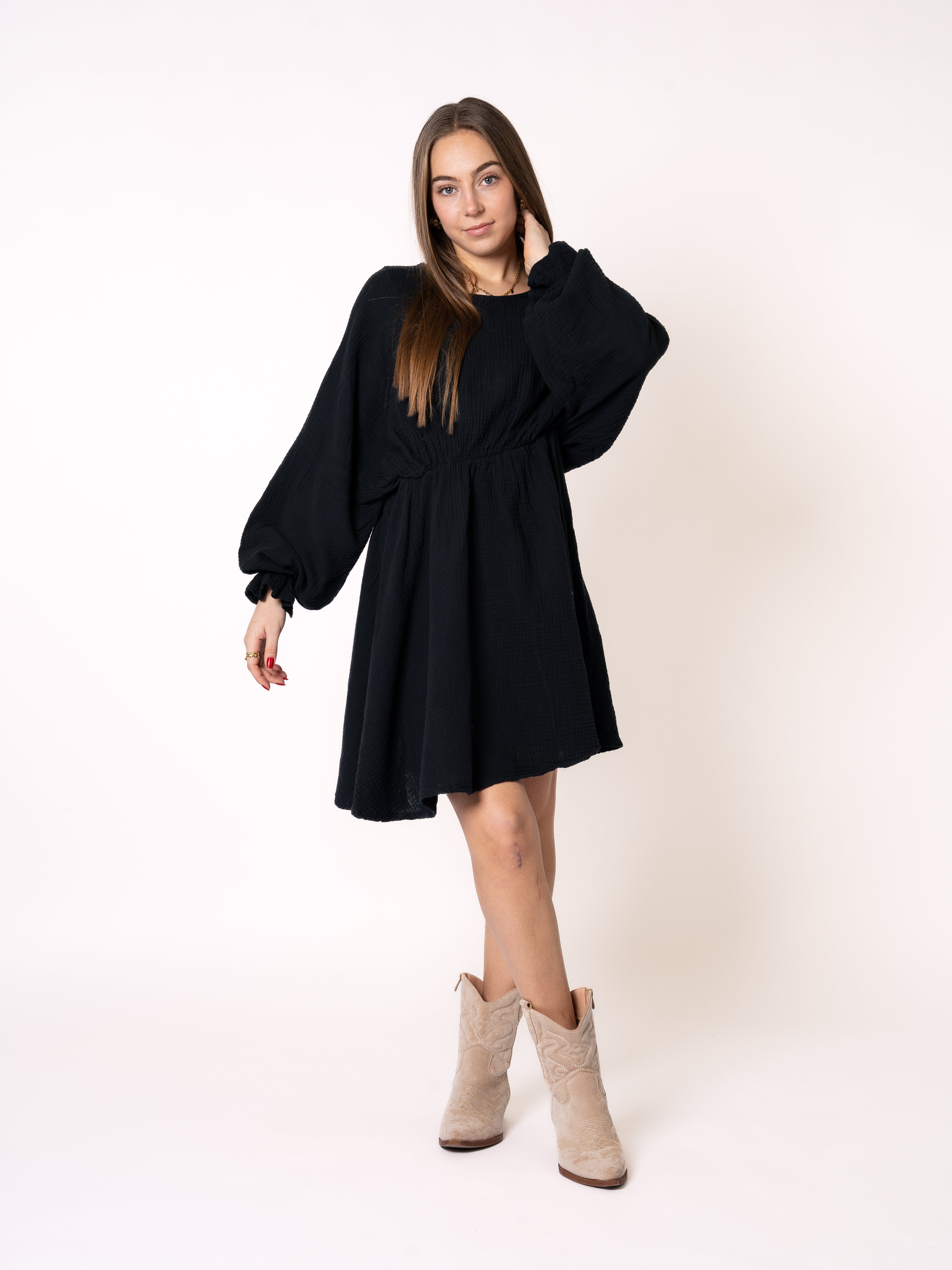 Musselin Minidress - Schwarz