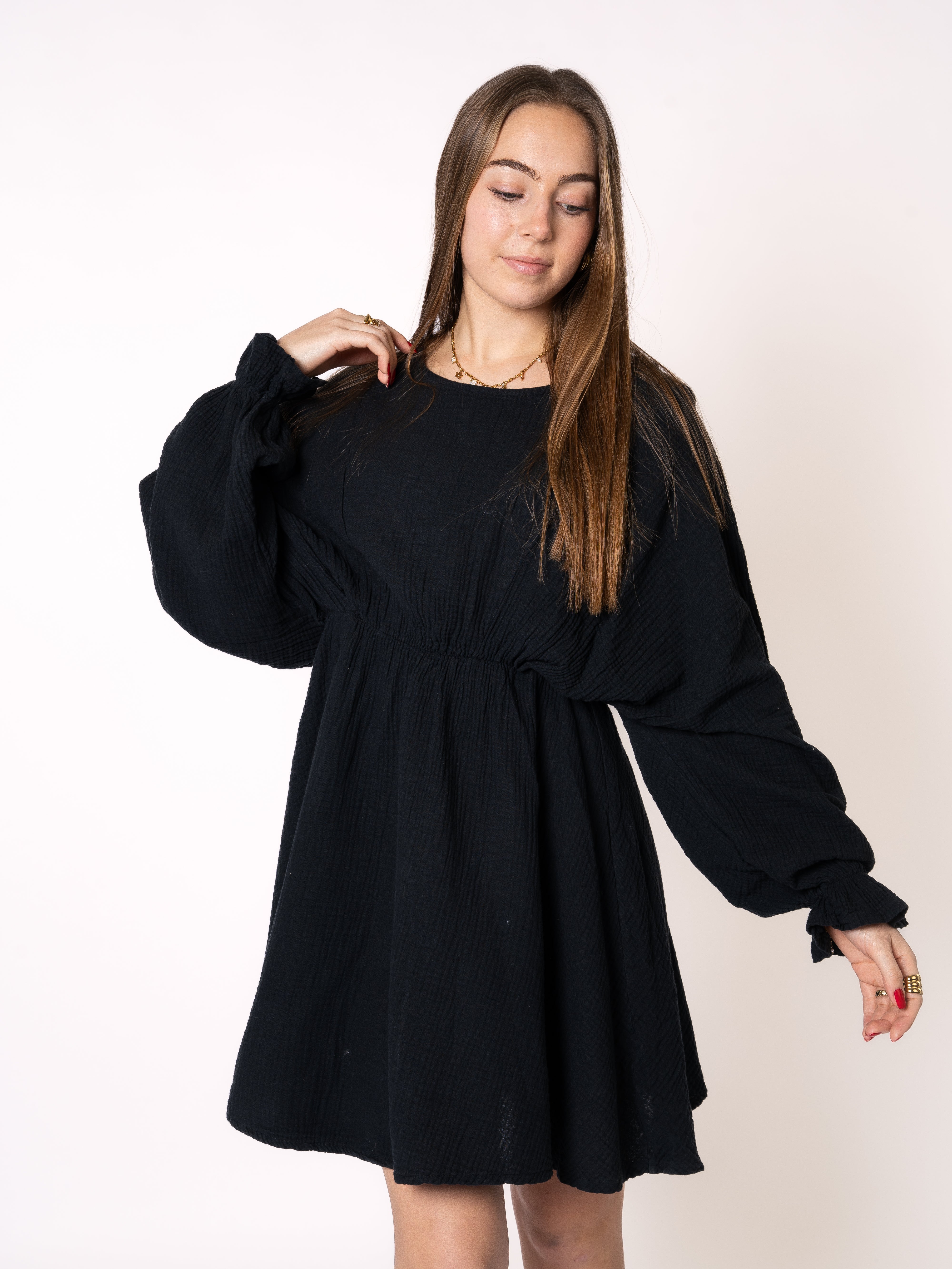 Musselin Minidress - Schwarz