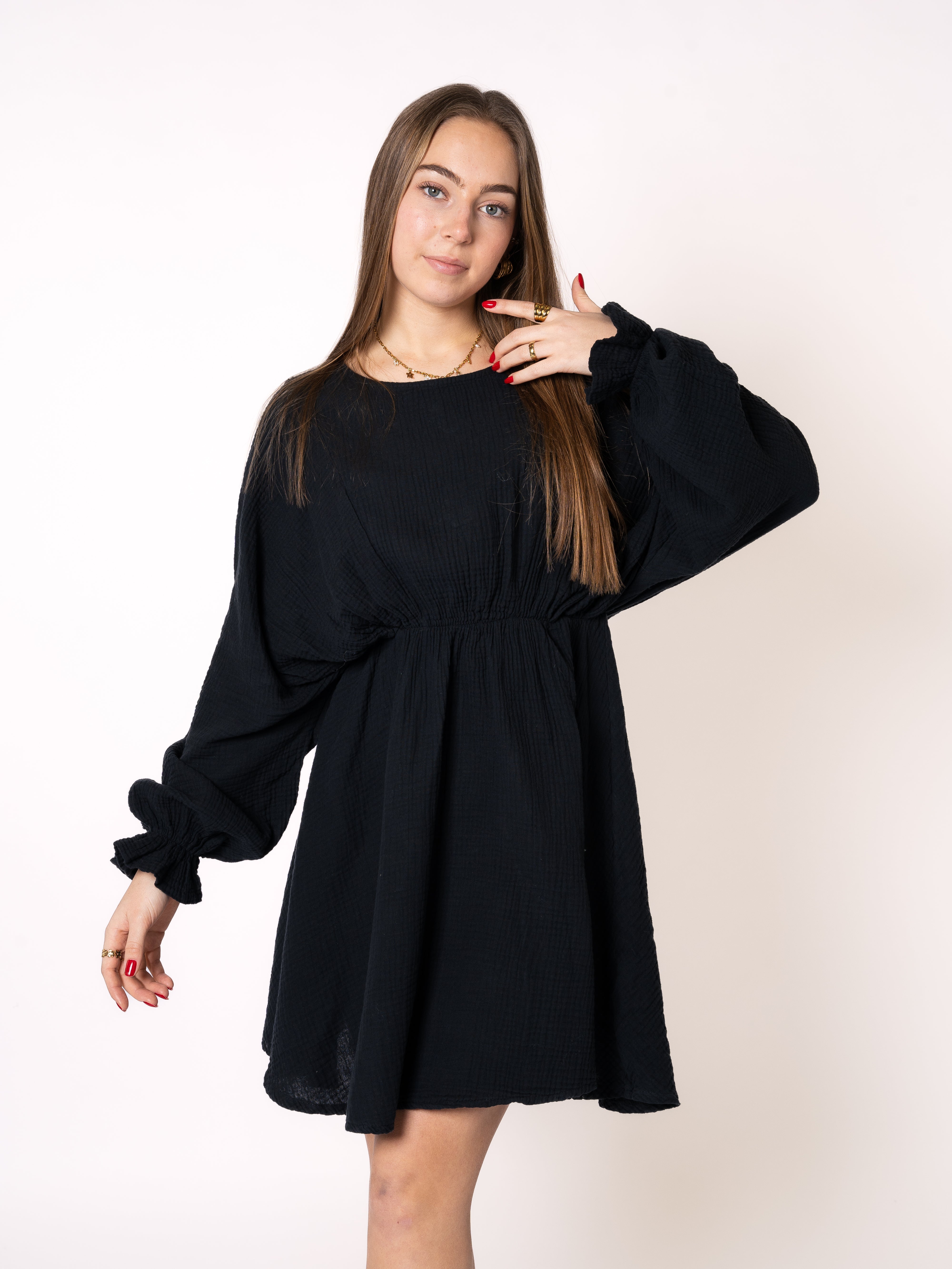 Musselin Minidress - Schwarz