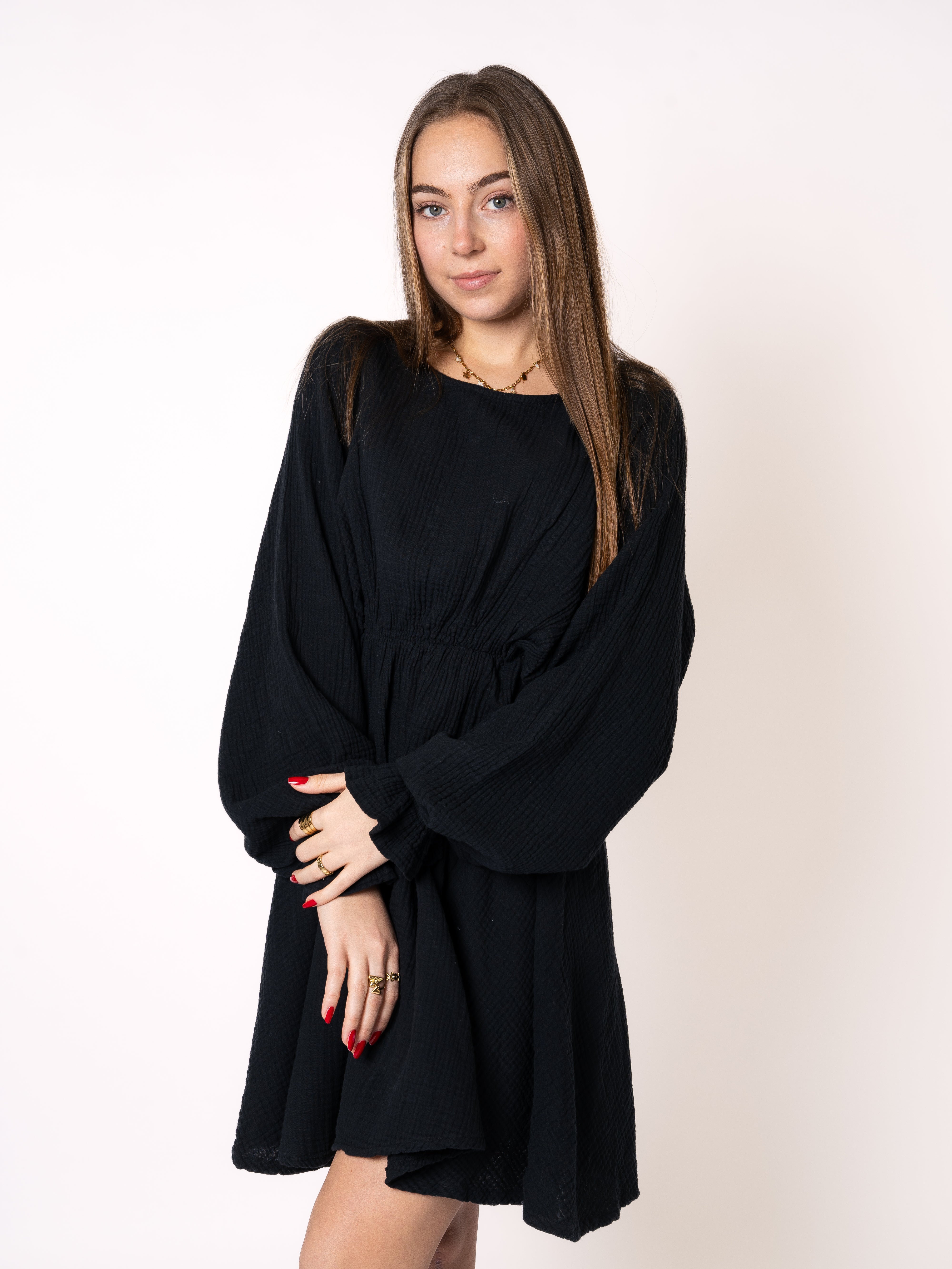 Musselin Minidress - Schwarz