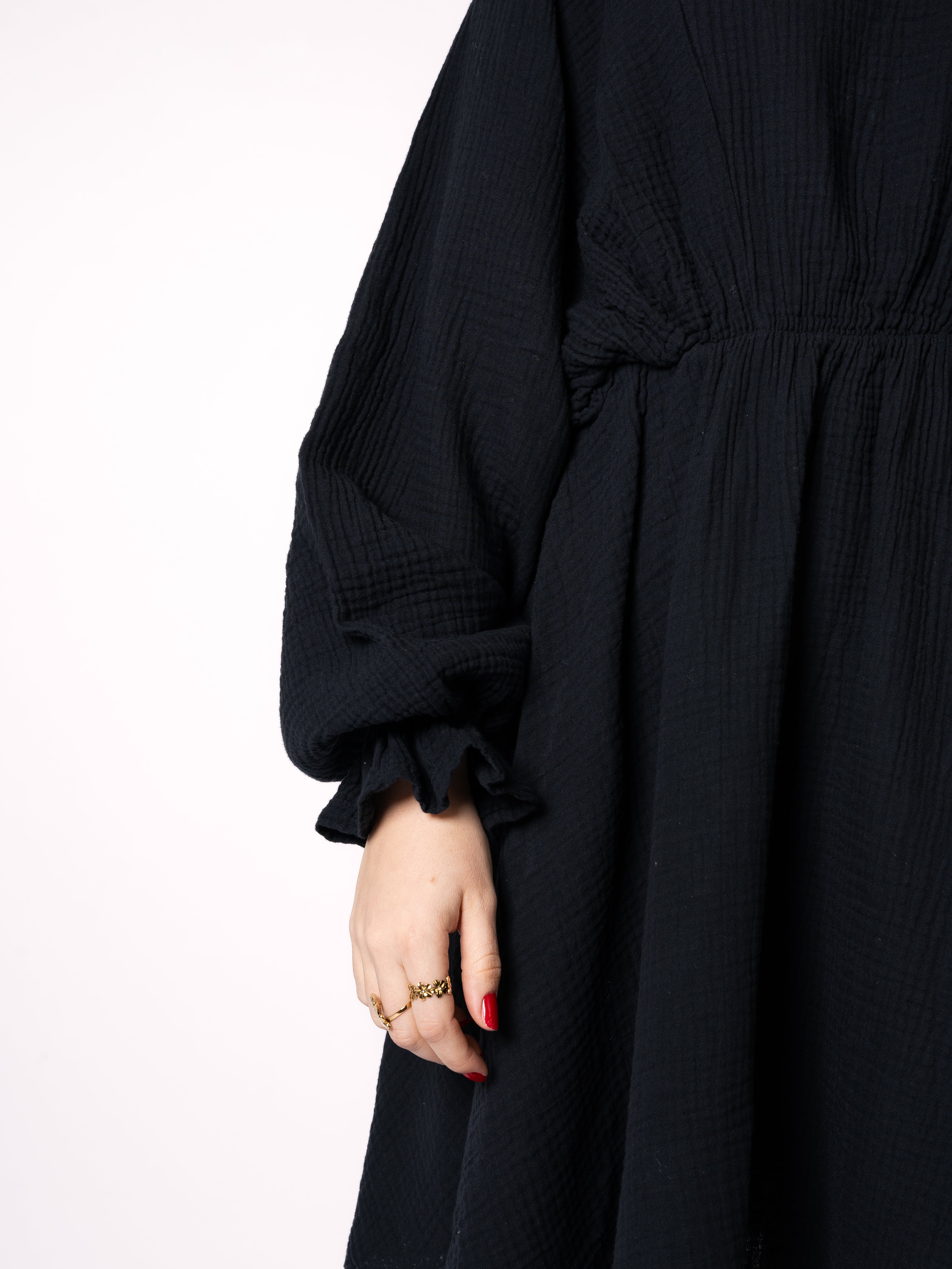 Musselin Minidress - Schwarz