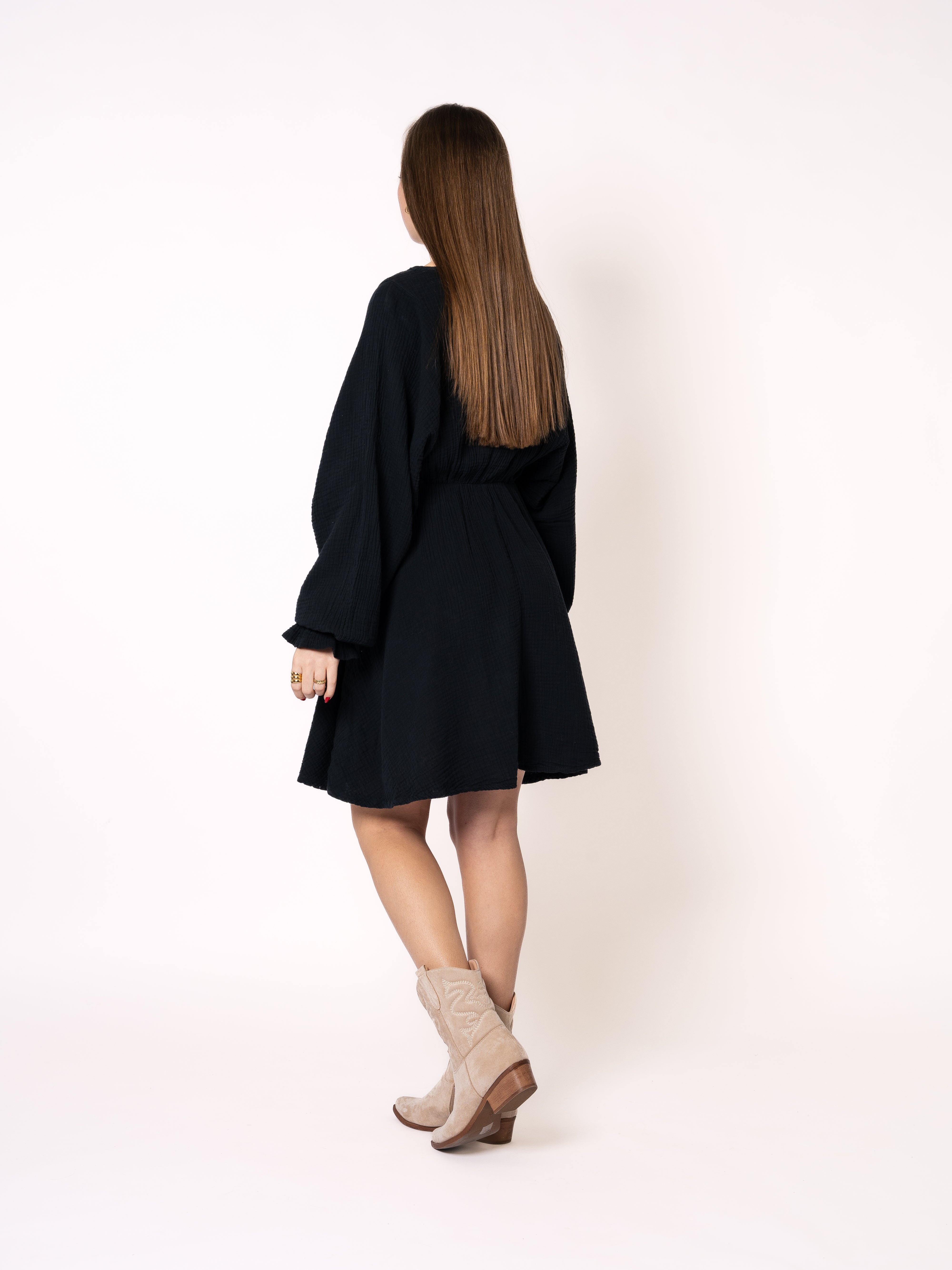 Musselin Minidress - Schwarz