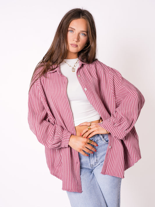 Musselinbluse Thin Stripes - Mauve mit Weiß