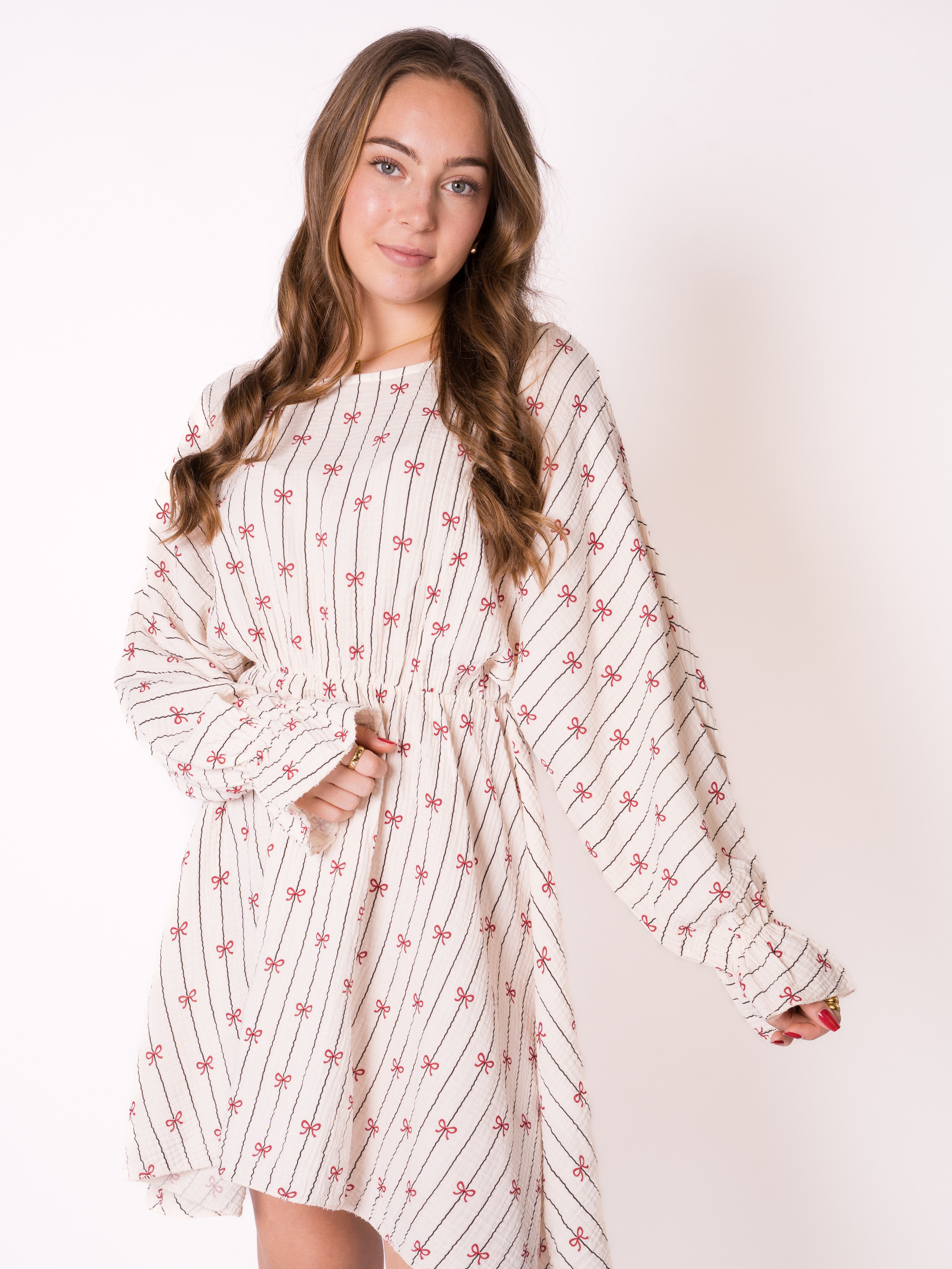 Bow Vibes Musselin Minidress - Creme