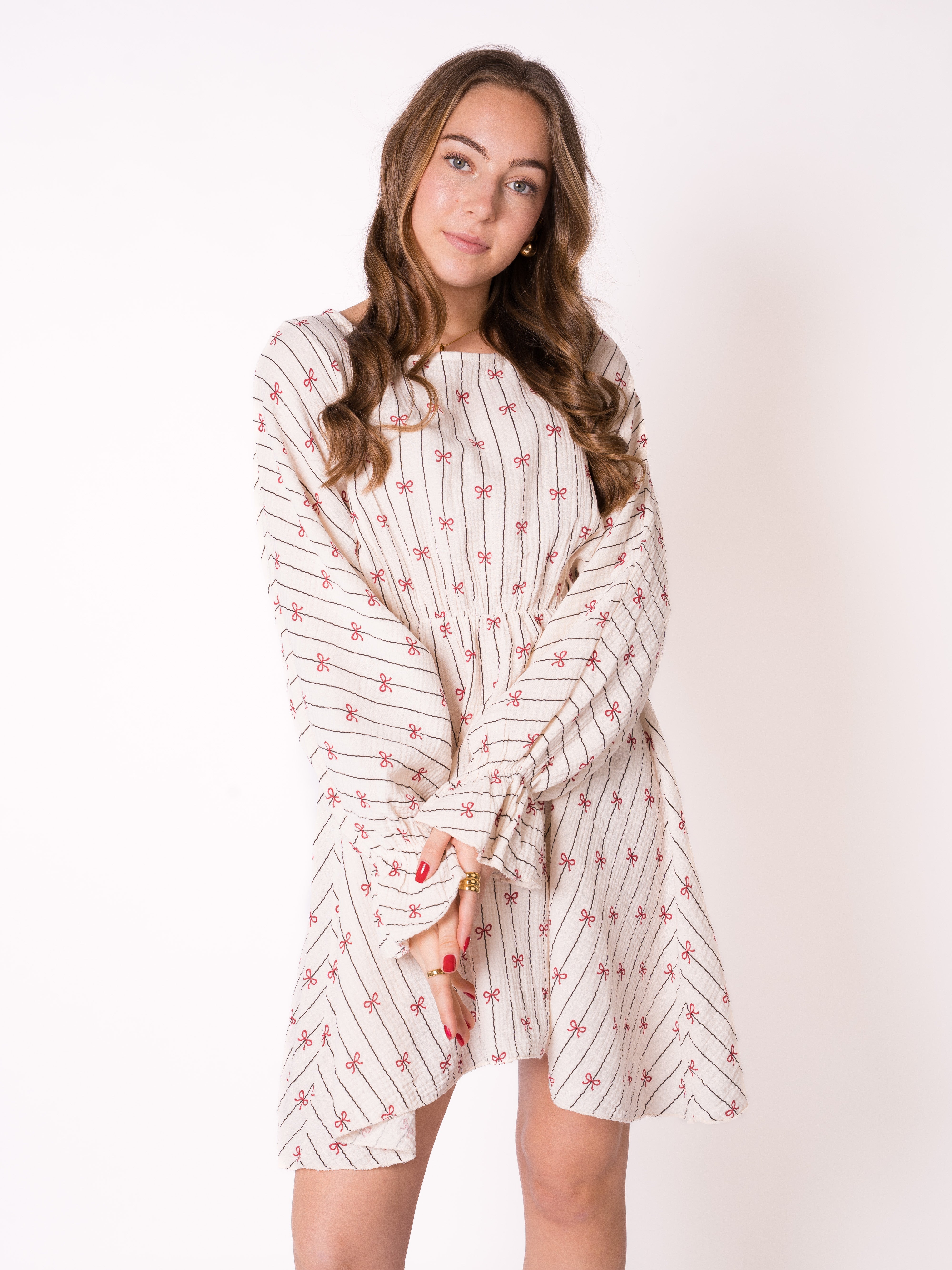 Bow Vibes Musselin Minidress - Creme