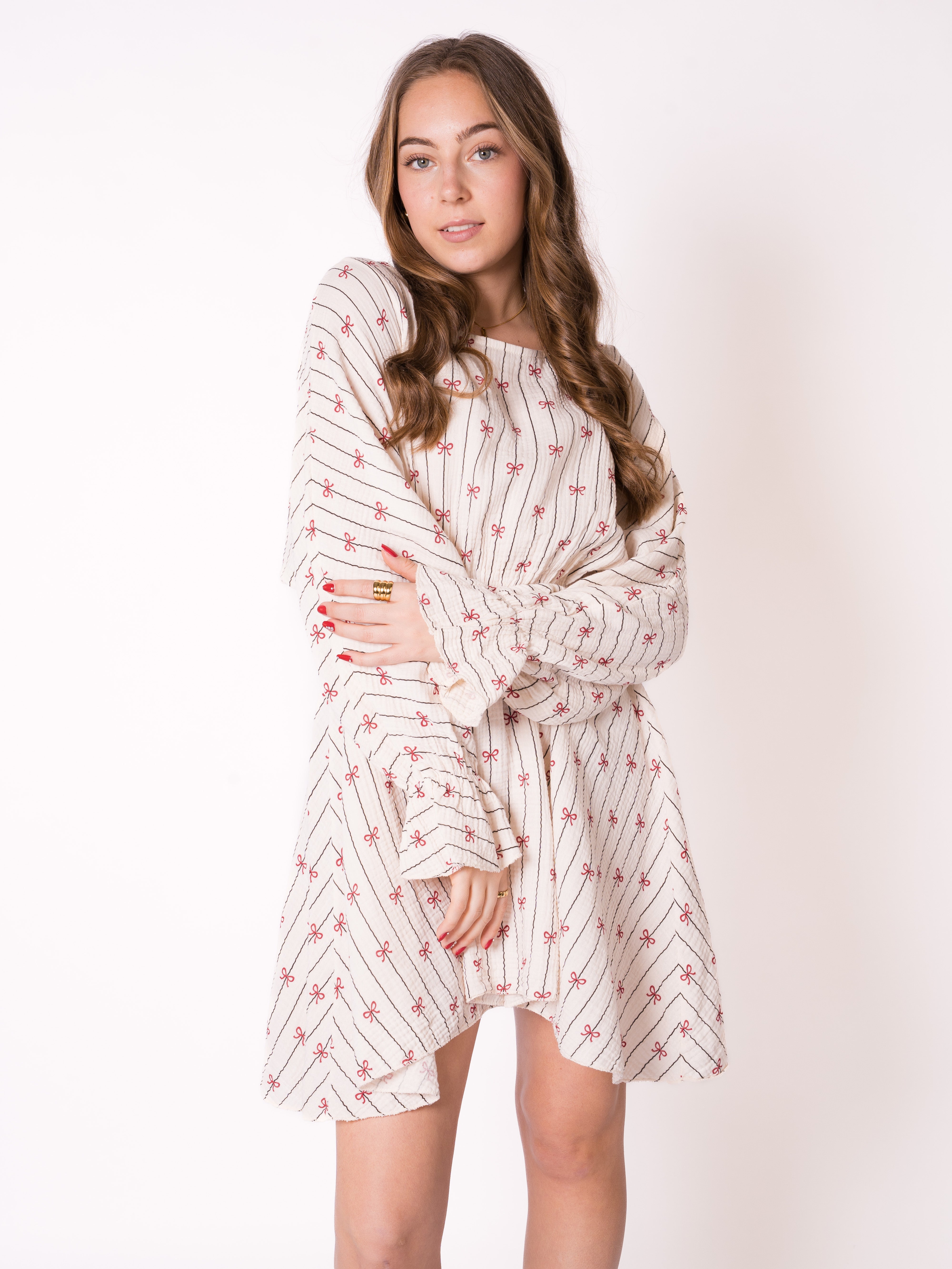 Bow Vibes Musselin Minidress - Creme