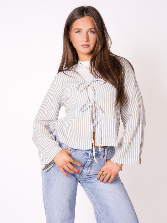 Musselin Stripes Cardigan - Grün