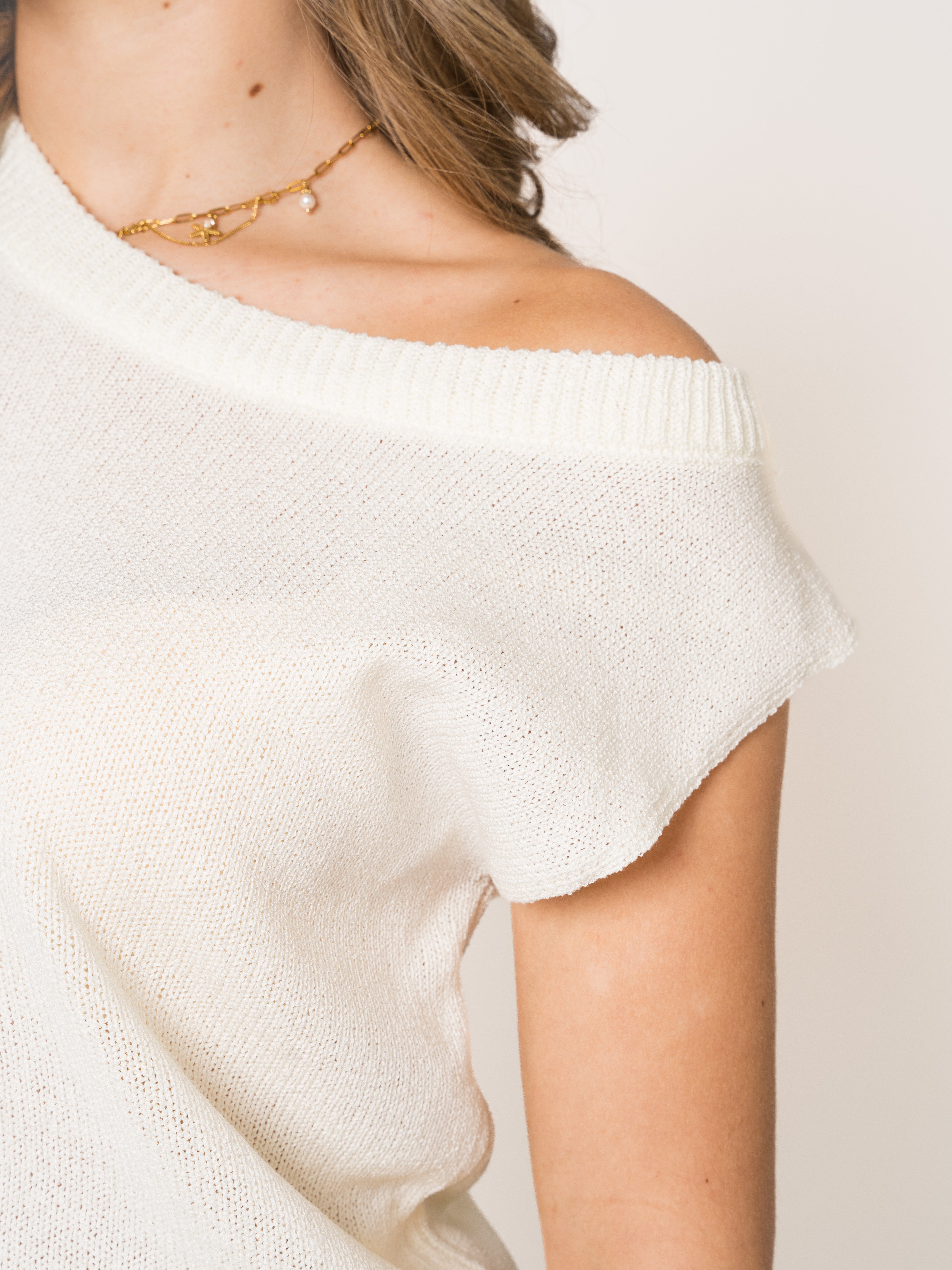 Off Shoulder Summer Knit Shirt