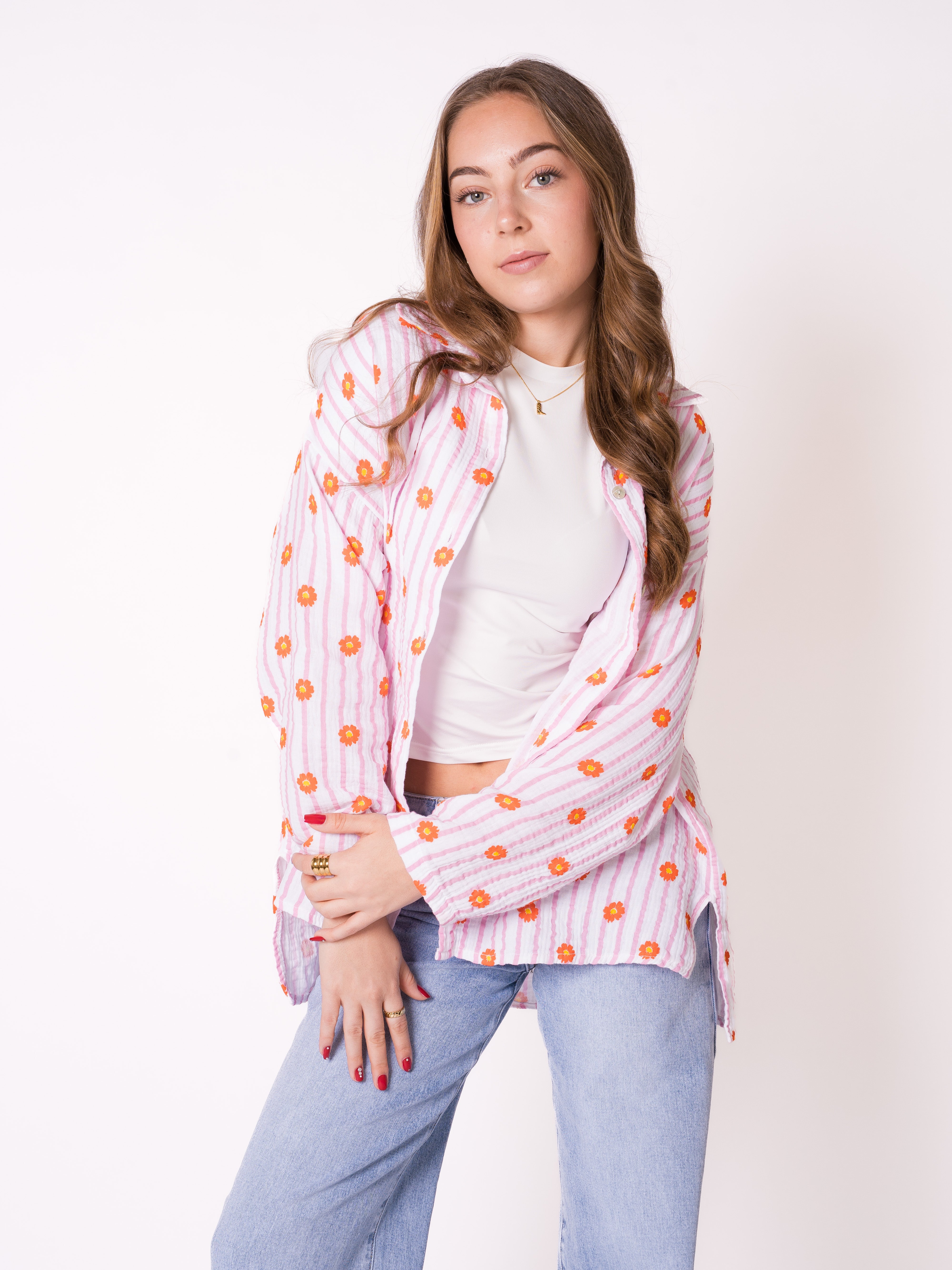 Musselinbluse Lulu Flower - Rosa