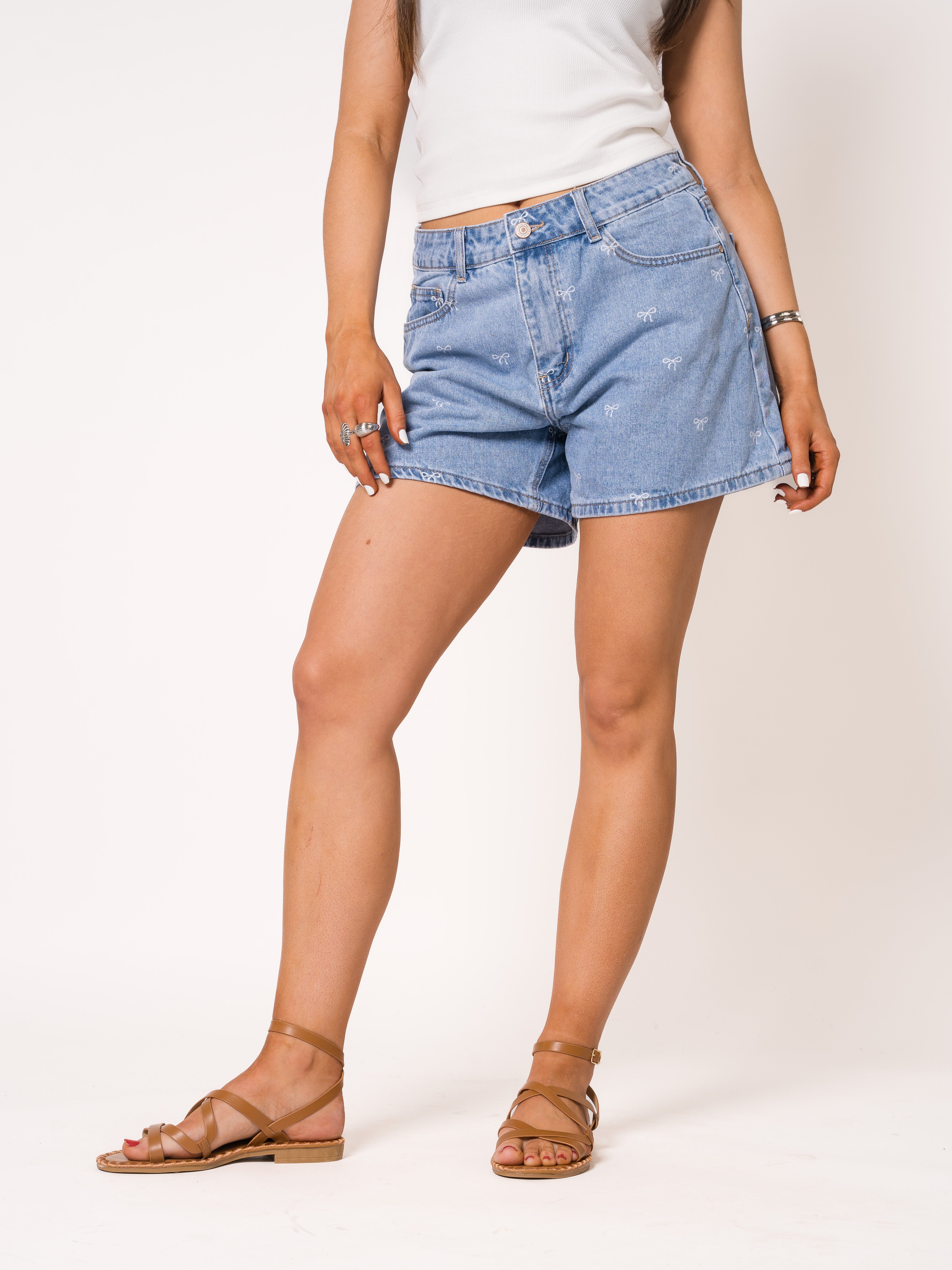 Bow Vibes High Waist Denim Shorts