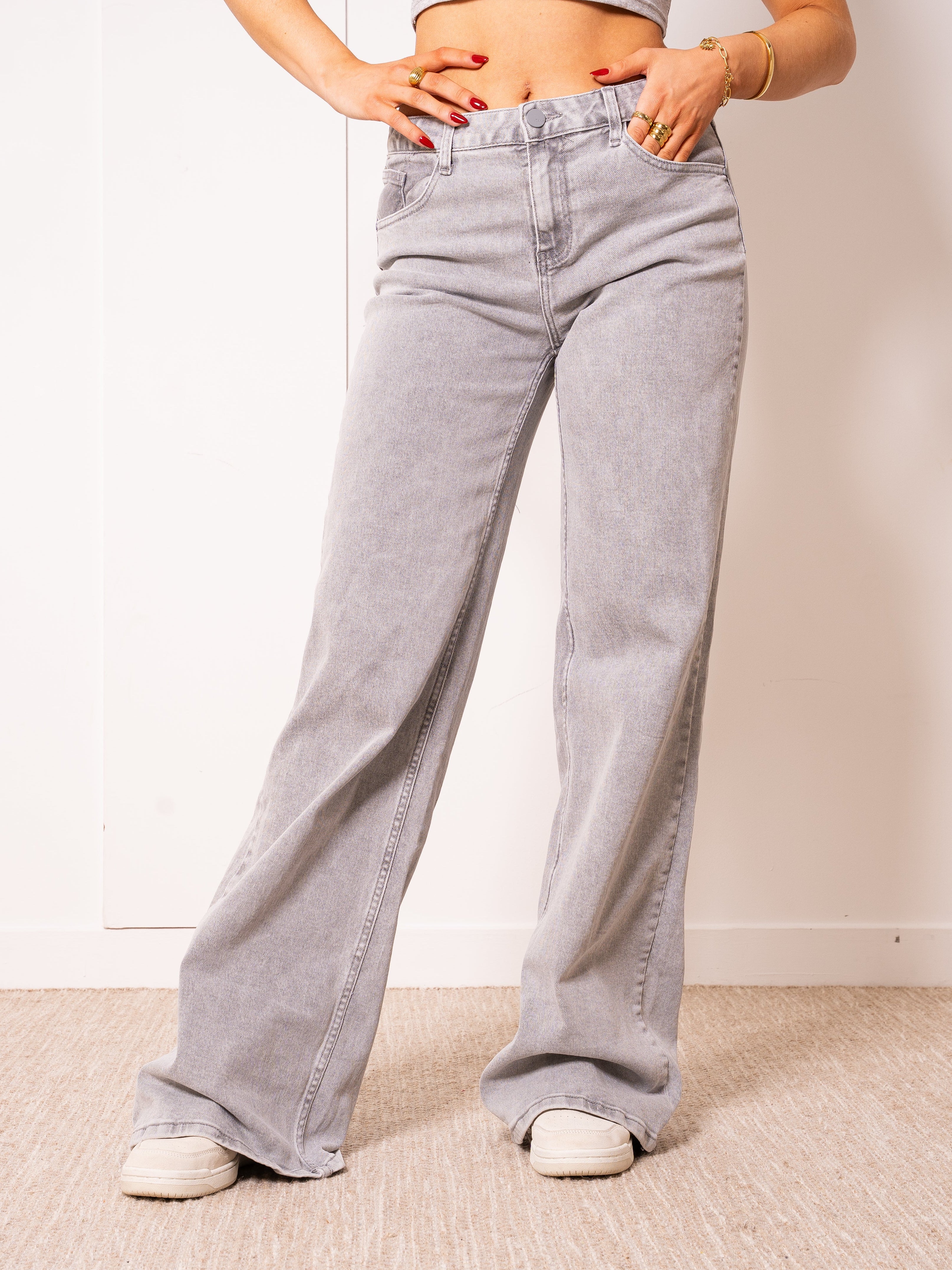 Tall | Mid Waist Extra Long Wide Leg Jeans - Grau