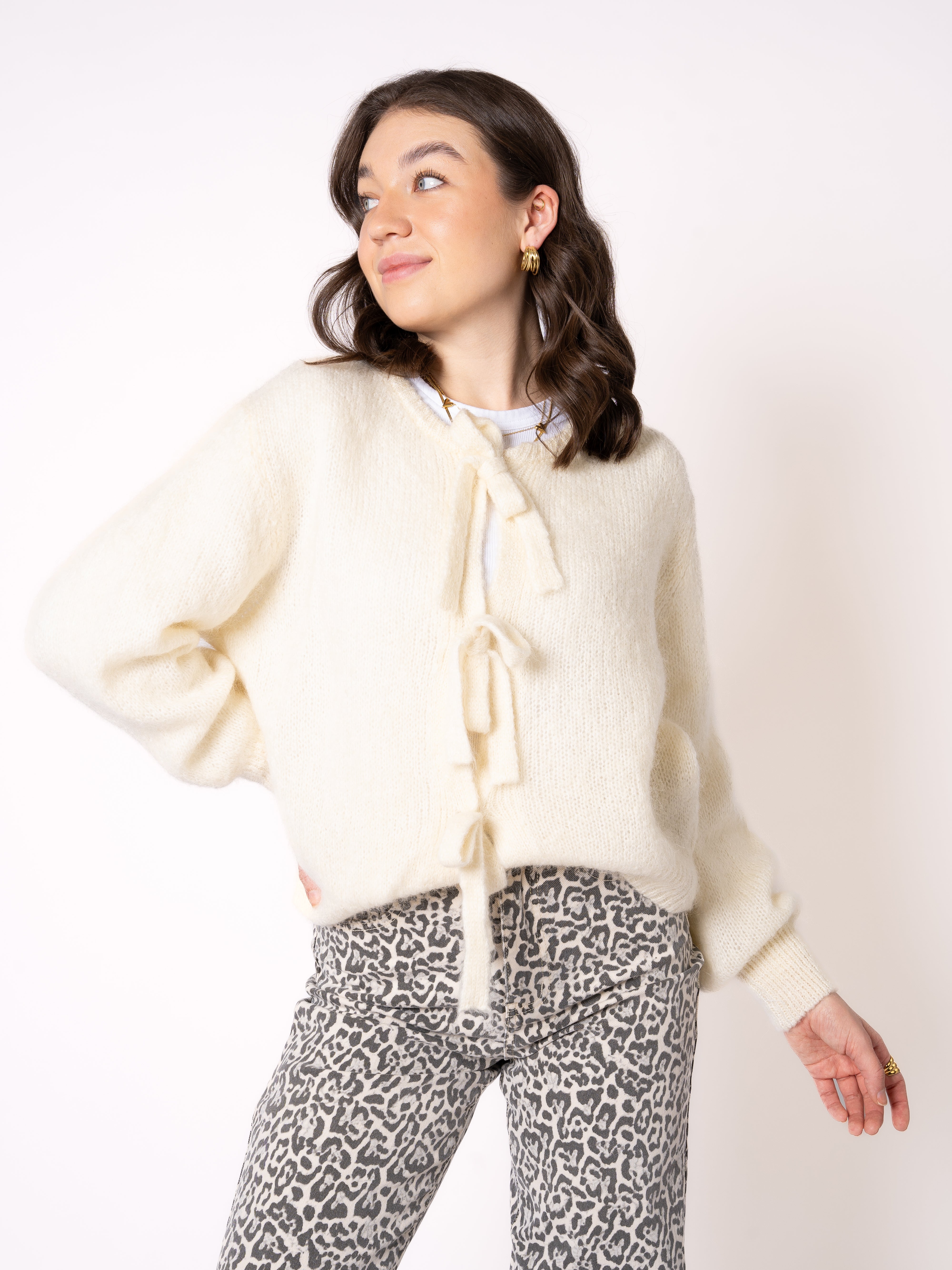 Strickcardigan Triple Bow Lillian - Weiß
