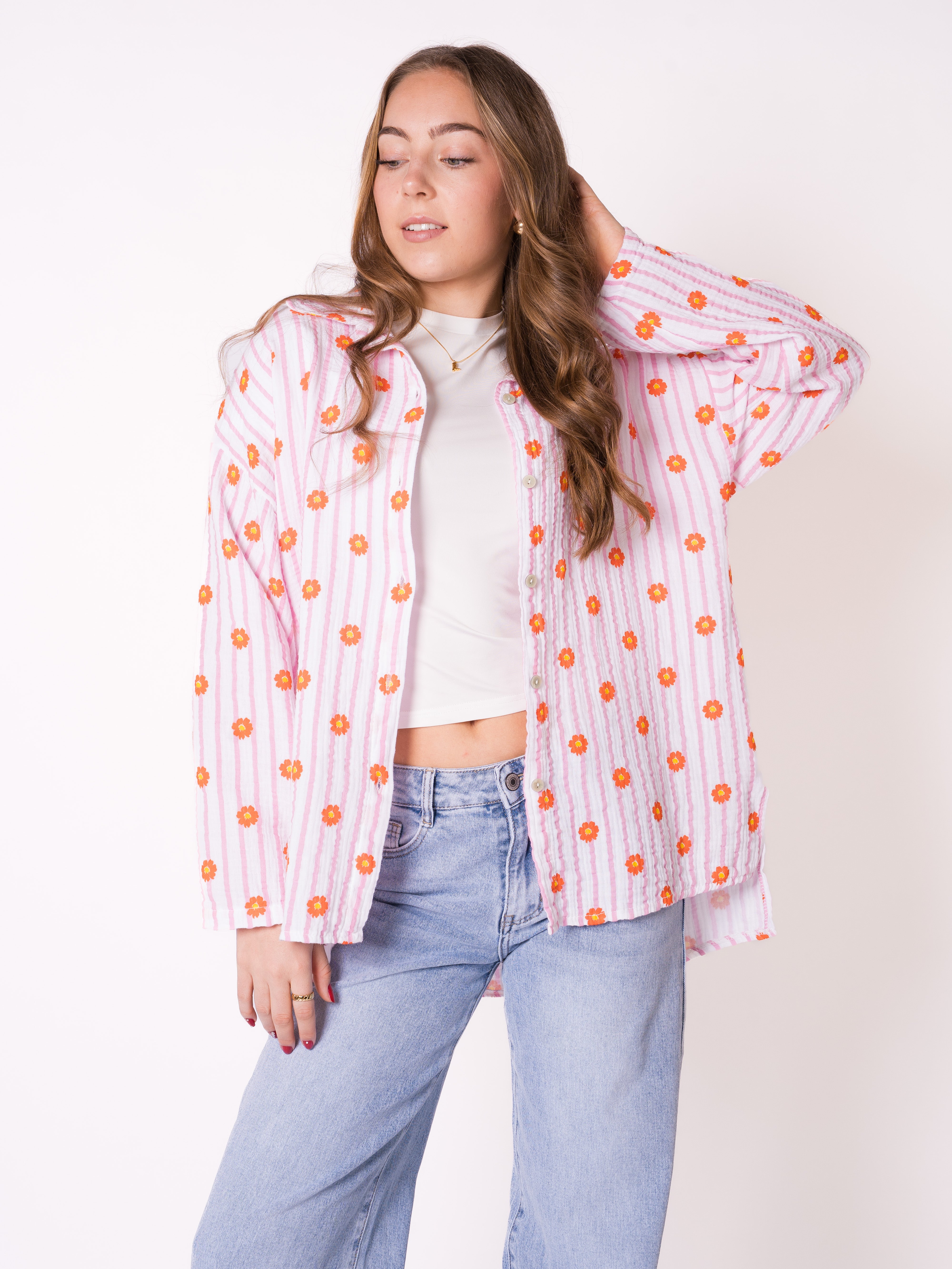 Musselinbluse Lulu Flower - Rosa