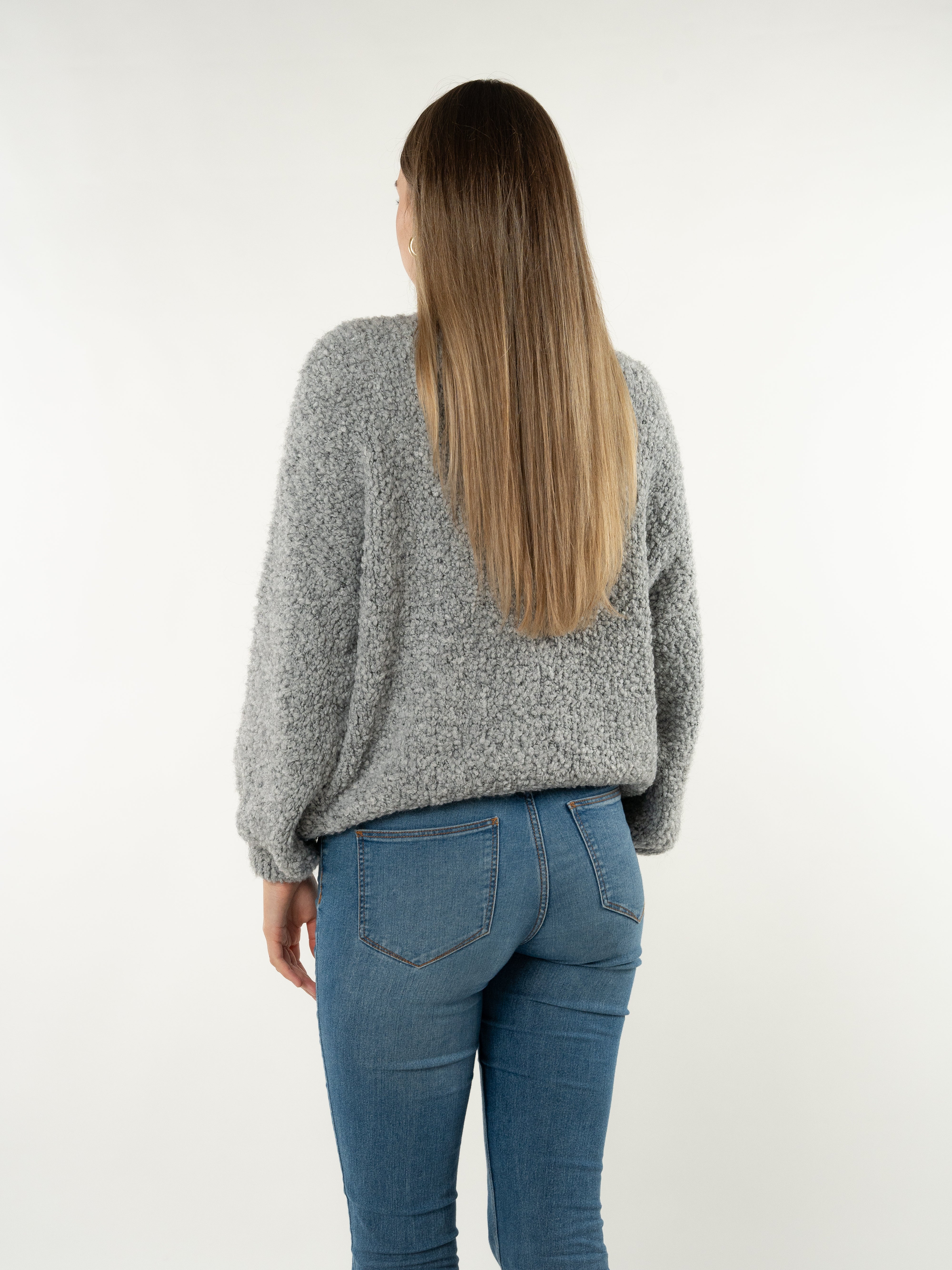 Amour Bouclé Strickpullover - Hellgrau