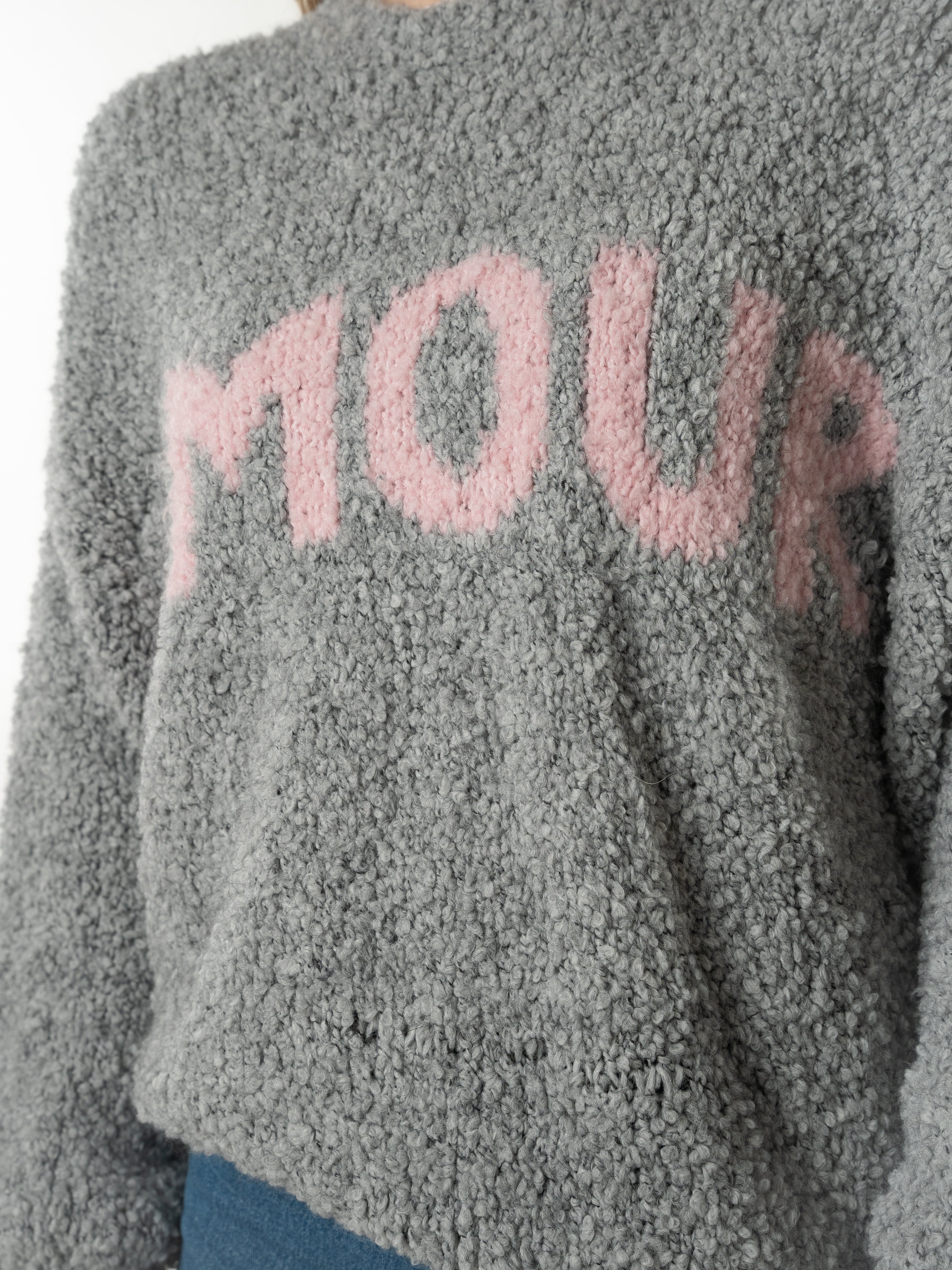 Amour Bouclé Strickpullover - Hellgrau