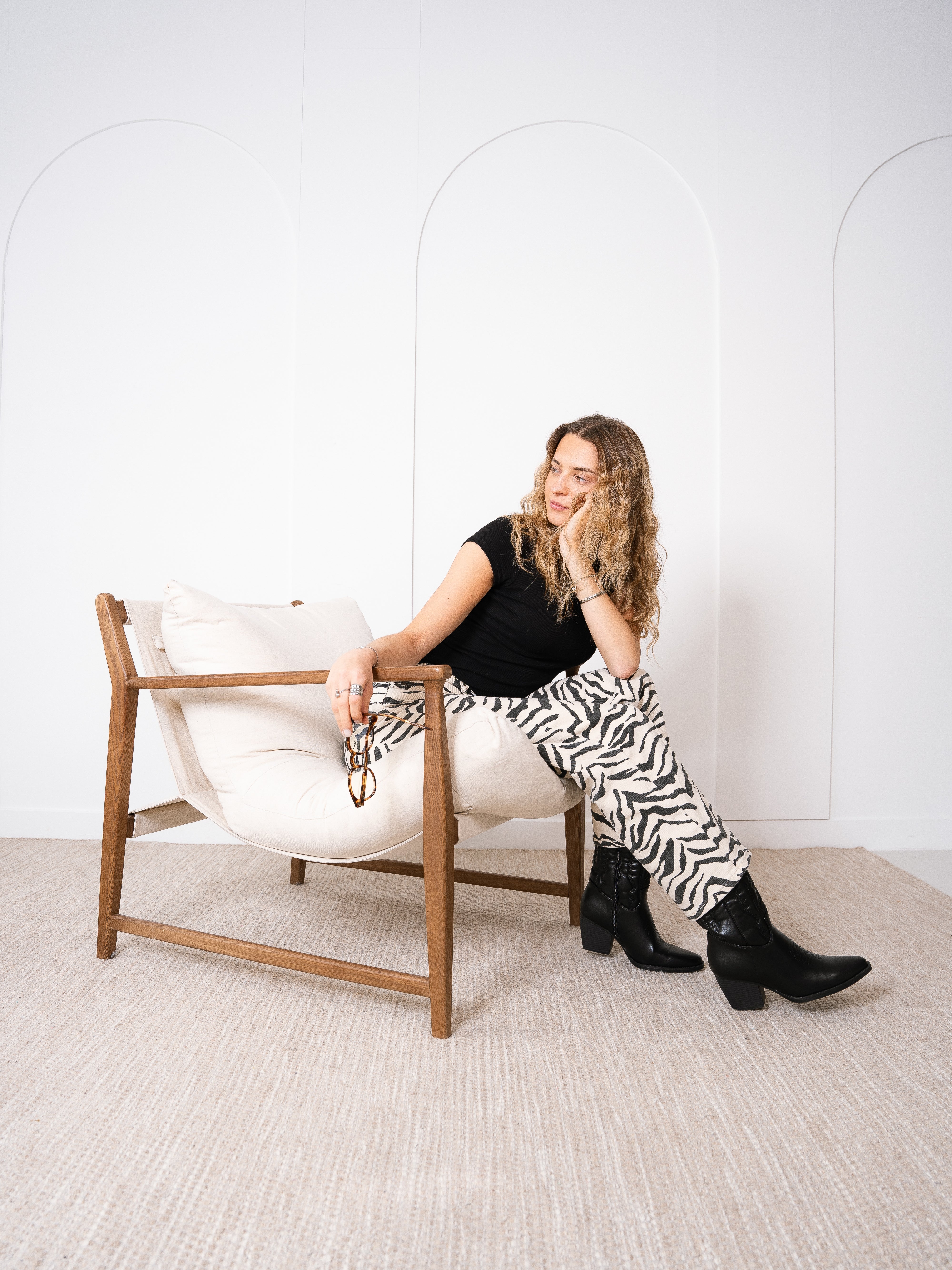 Wide Leg Jeans Zebra - Schwarz mit Weiß