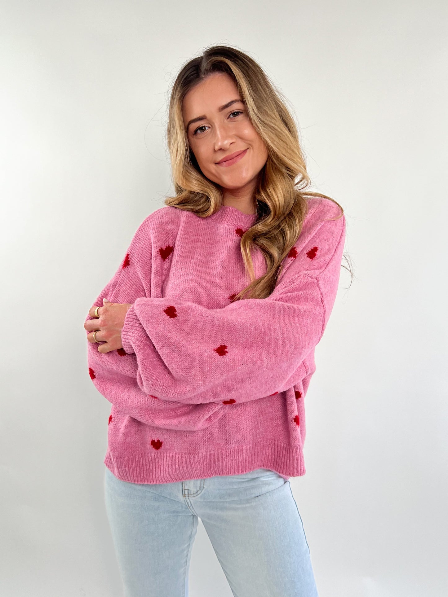 Strick Sweater Herz rosa