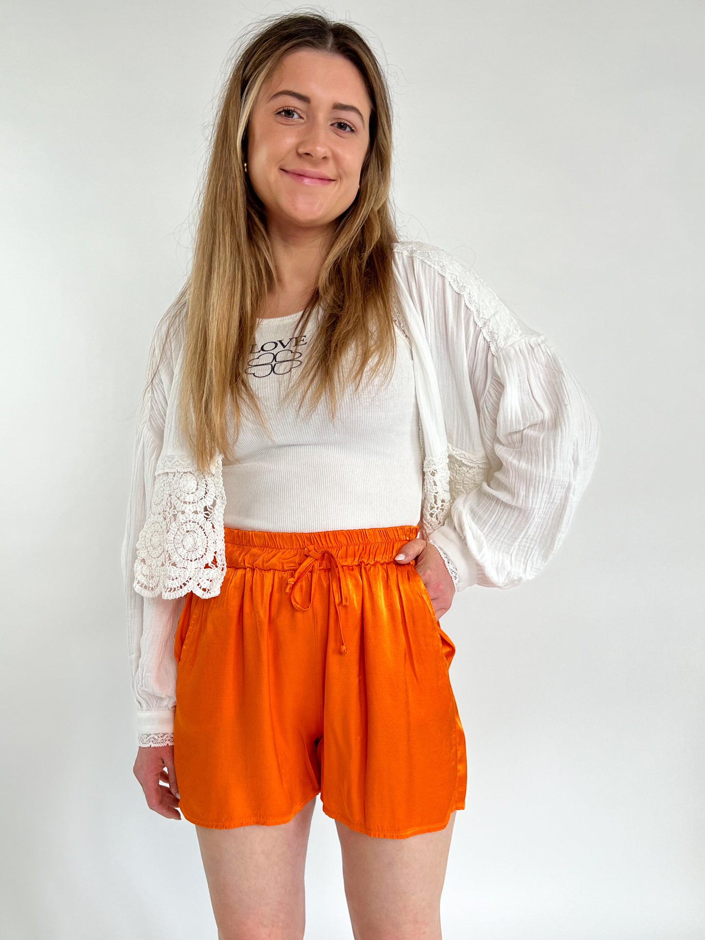 Orange - Silky Satin Shorts