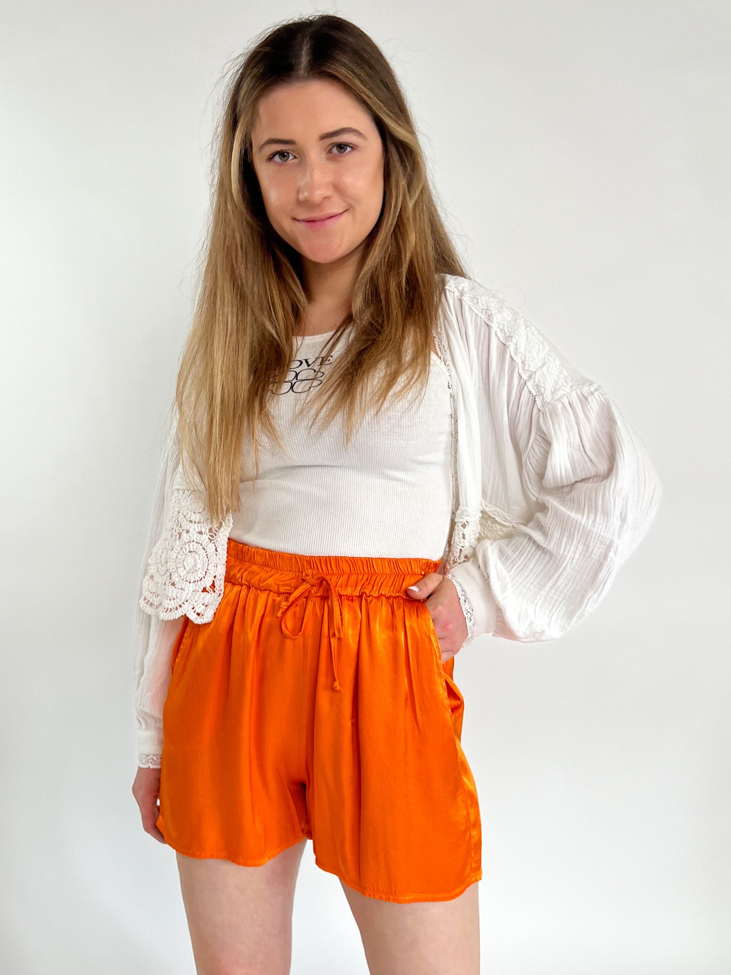 Orange - Silky Satin Shorts