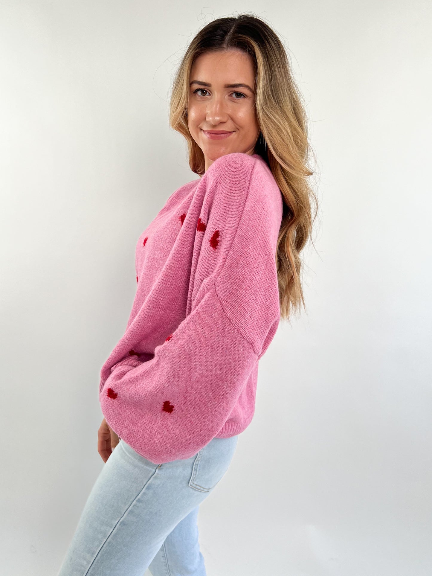 Strick Sweater Herz rosa